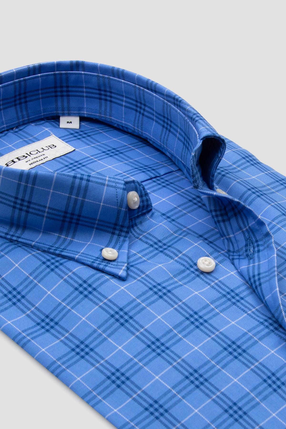 BB Club Mike Twill Pamuklu Regular Fit Mavi Düğmeli Yaka Erkek Ekoseli Gömlek