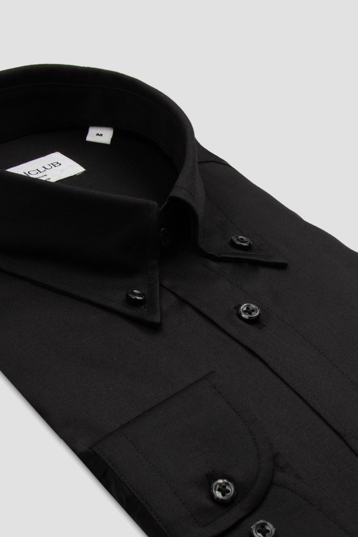 BB Club Mike Non Iron Oxford Kolay Ütülenebilir Pamuklu Regular Fit Siyah Düğmeli Yaka Erkek Düz Gömlek