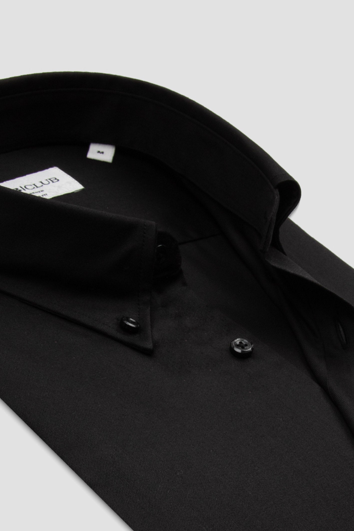 BB Club Mike Oxford Pamuk Polyester Regular Fit Siyah Düğmeli Yaka Erkek Düz Gömlek