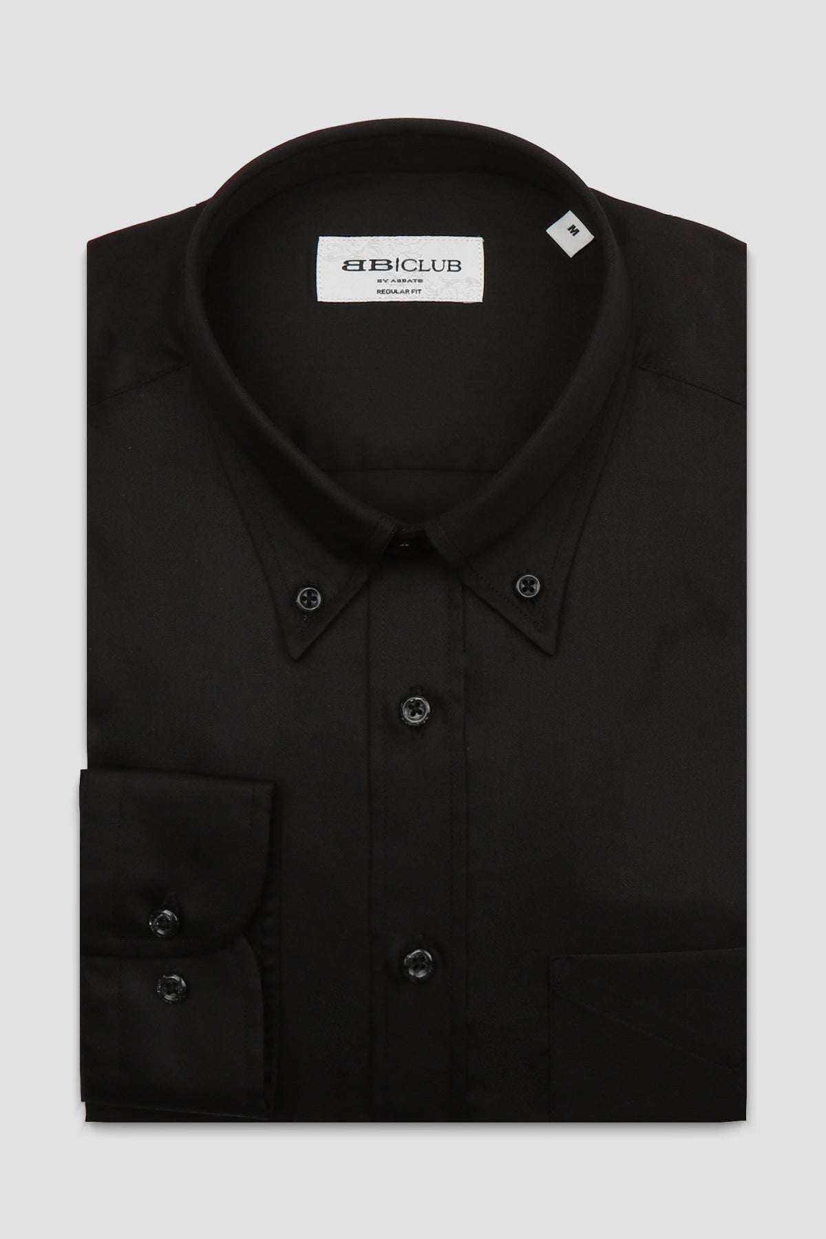BB Club Mike Non Iron Oxford Kolay Ütülenebilir Pamuklu Regular Fit Siyah Düğmeli Yaka Erkek Düz Gömlek