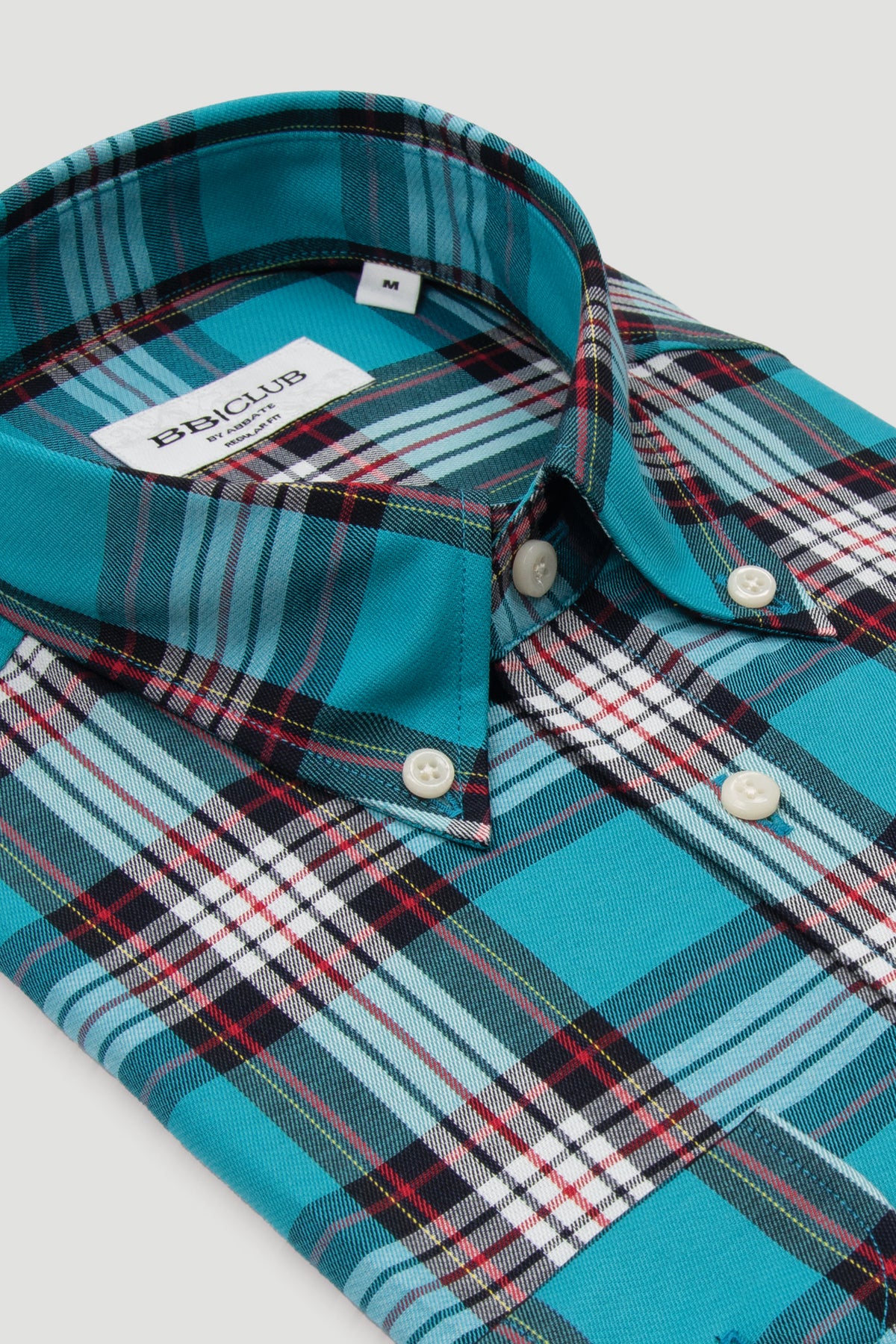 BB Club Mike Flanel Pamuk Polyester Regular Fit Turkuaz Düğmeli Yaka Erkek Ekoseli Gömlek