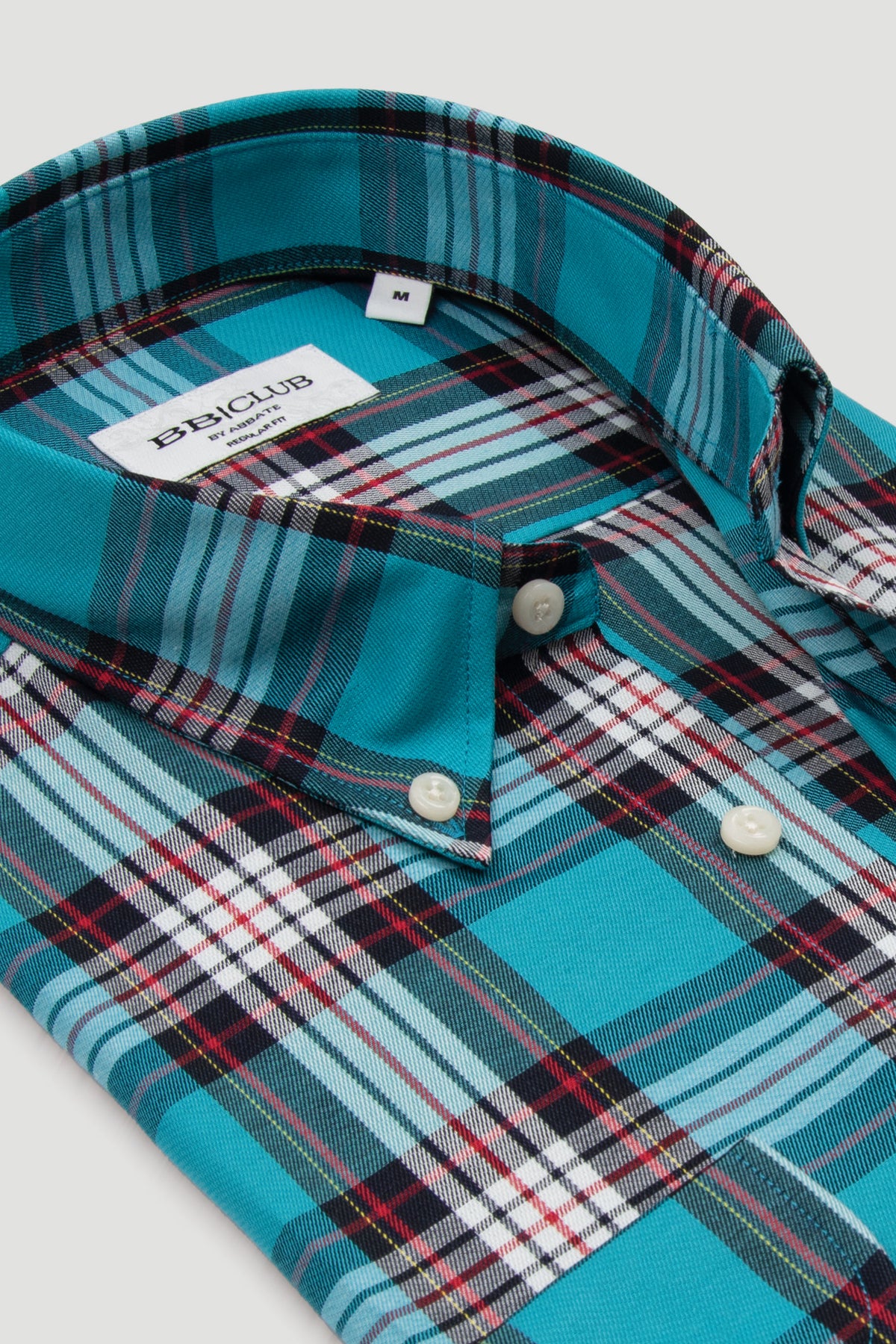 BB Club Mike Flanel Pamuk Polyester Regular Fit Turkuaz Düğmeli Yaka Erkek Ekoseli Gömlek
