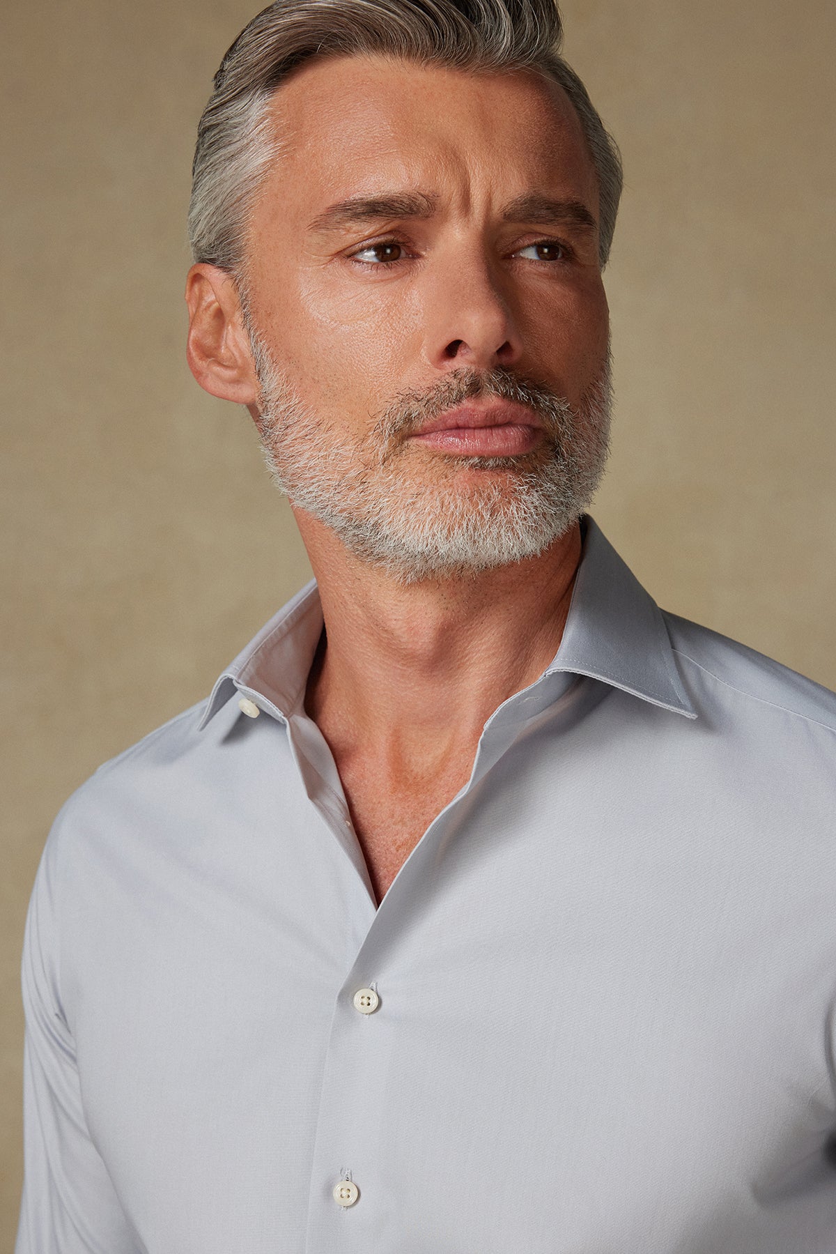 BB Club Oscar Poplin Pamuk Polyester Slim Fit Açık Gri Klasik Yaka Erkek Düz Gömlek