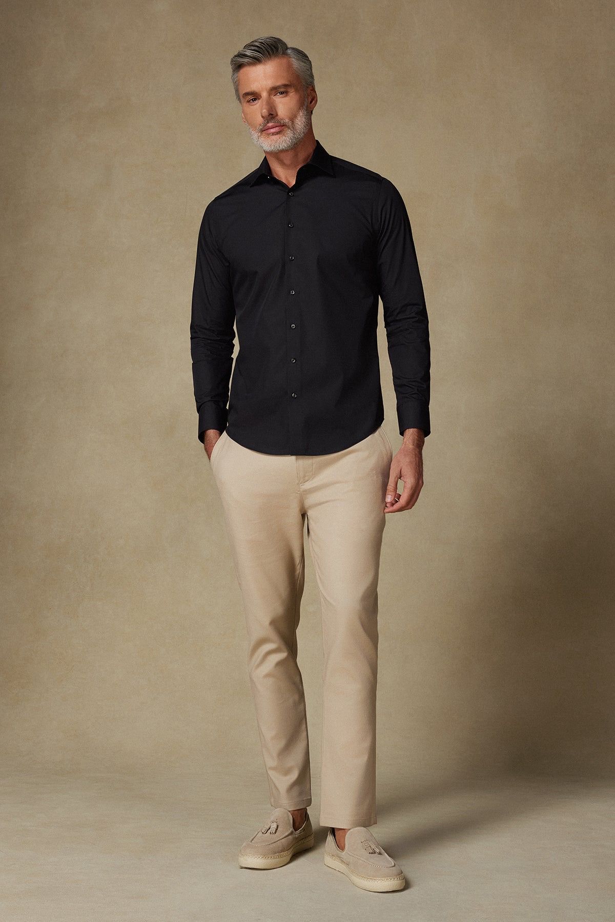 BB Club Oscar Poplin Kolay Ütülenebilir Pamuklu Slim Fit Siyah Klasik Yaka Erkek Düz Gömlek