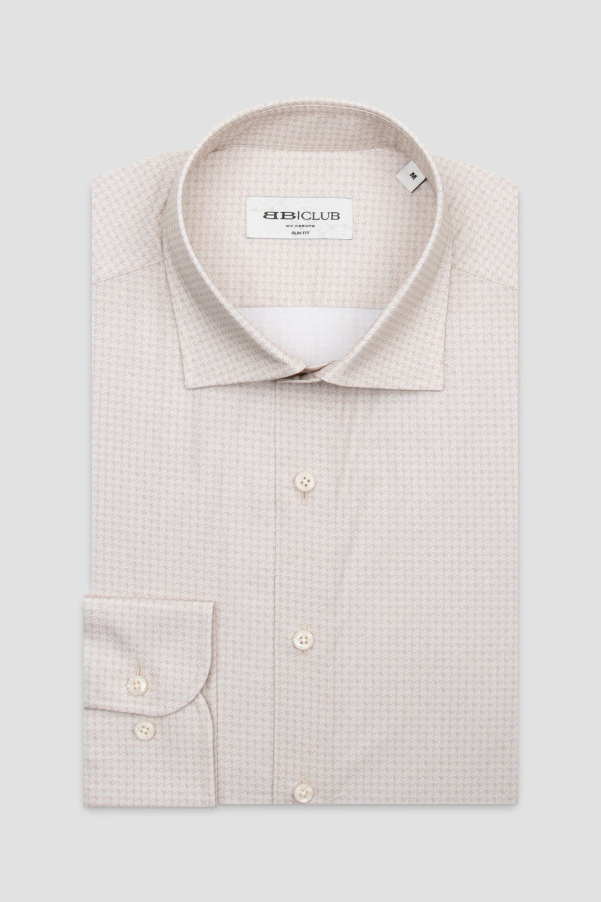 BB Club Oscar Poplin %100 Pamuk Slim Fit Bej Klasik Yaka Erkek Baskılı Gömlek