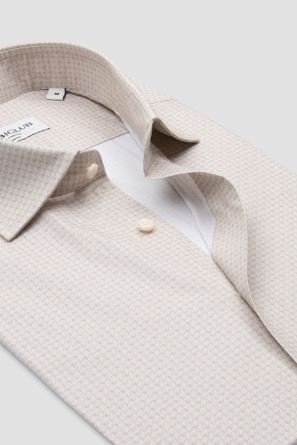 BB Club Oscar Poplin Pamuklu Slim Fit Bej Klasik Yaka Erkek Baskılı Gömlek