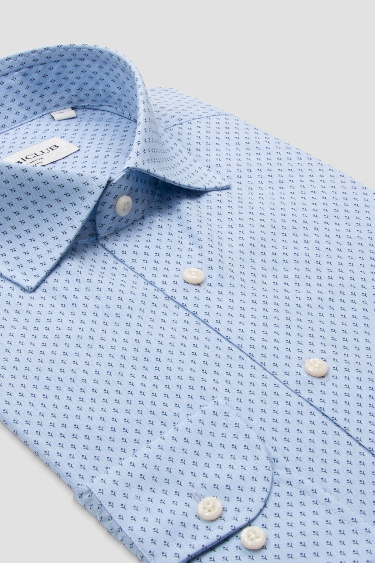 BB Club Oscar Poplin Pamuklu Slim Fit Açık Mavi Klasik Yaka Erkek Baskılı Gömlek