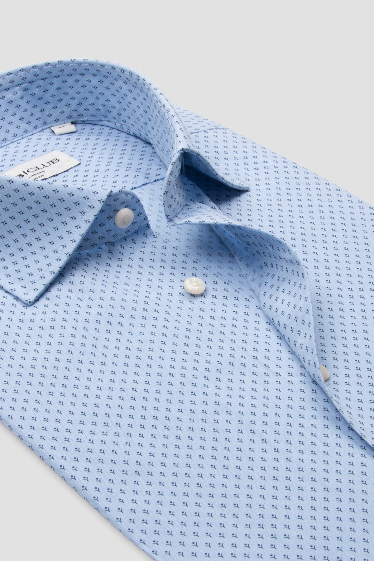 BB Club Oscar Poplin Pamuklu Slim Fit Açık Mavi Klasik Yaka Erkek Baskılı Gömlek
