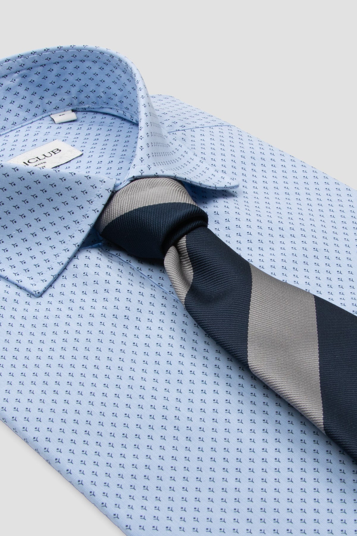 BB Club Oscar Poplin Pamuklu Slim Fit Açık Mavi Klasik Yaka Erkek Baskılı Gömlek