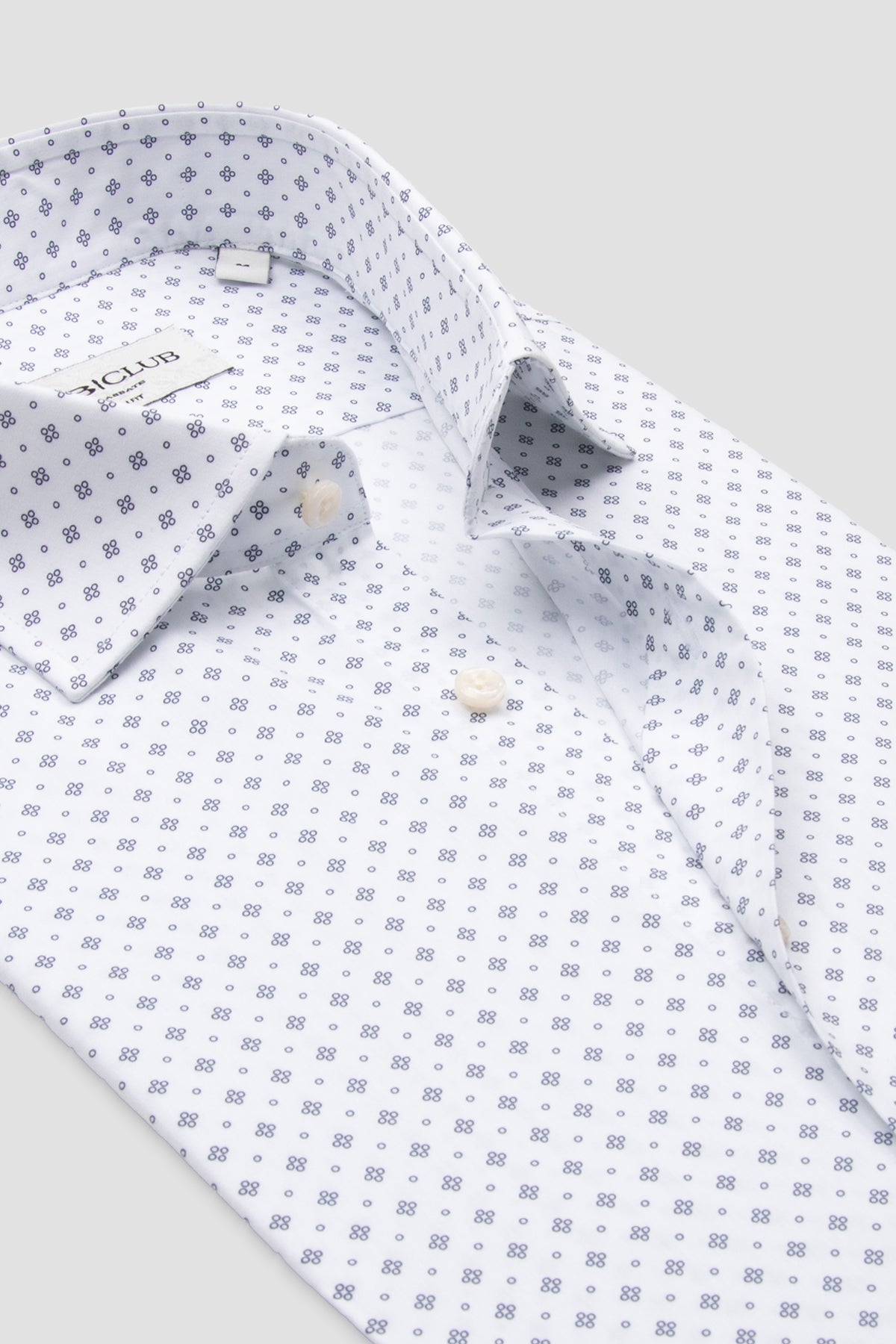 BB Club Oscar Poplin %100 Pamuk Slim Fit Beyaz Klasik Yaka Erkek Baskılı Gömlek
