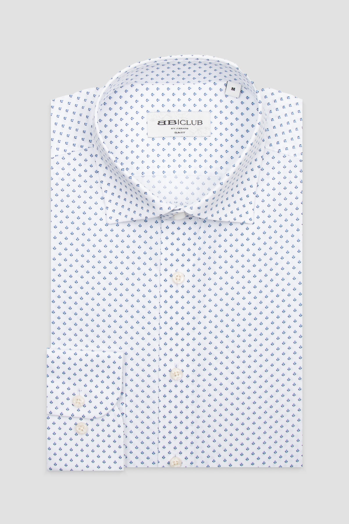 BB Club Oscar Poplin Pamuklu Slim Fit Beyaz Klasik Yaka Erkek Desenli Gömlek