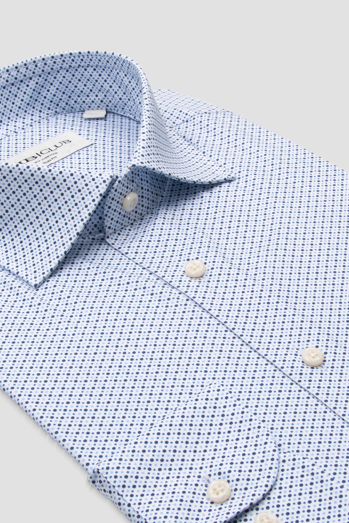 BB Club Oscar Poplin Stretch Pamuk Karışımlı Slim Fit Mavi Klasik Yaka Erkek Baskılı Gömlek