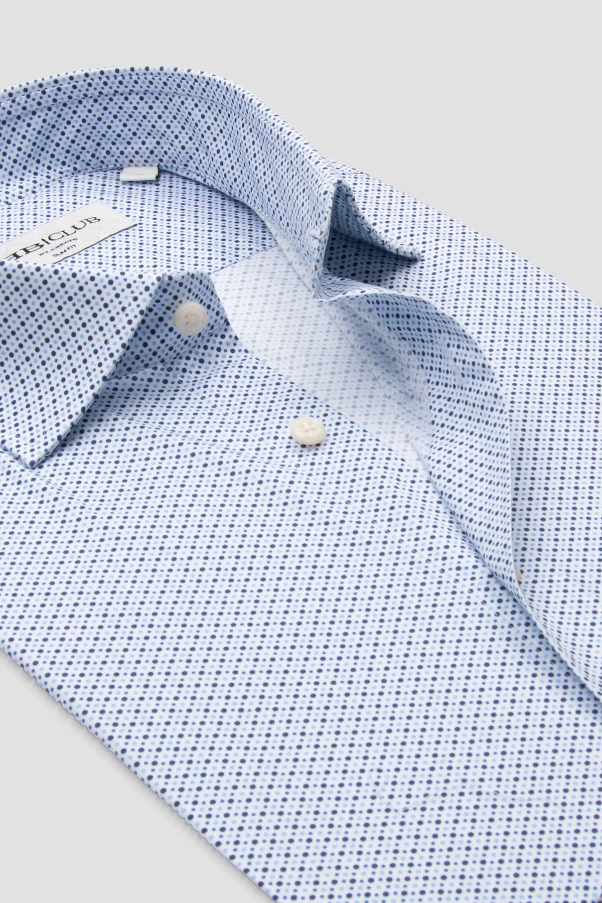 BB Club Oscar Poplin Stretch Pamuk Karışımlı Slim Fit Mavi Klasik Yaka Erkek Baskılı Gömlek