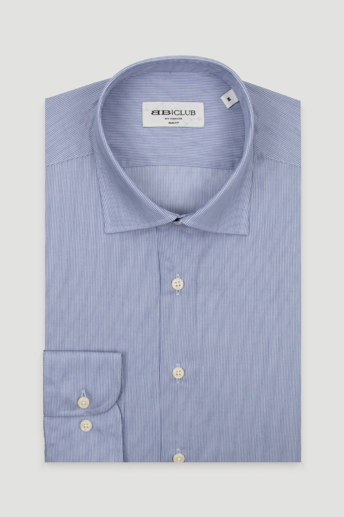 BB Club Oscar Twill Pamuklu Slim Fit Lacivert Klasik Yaka Erkek Çizgili Gömlek
