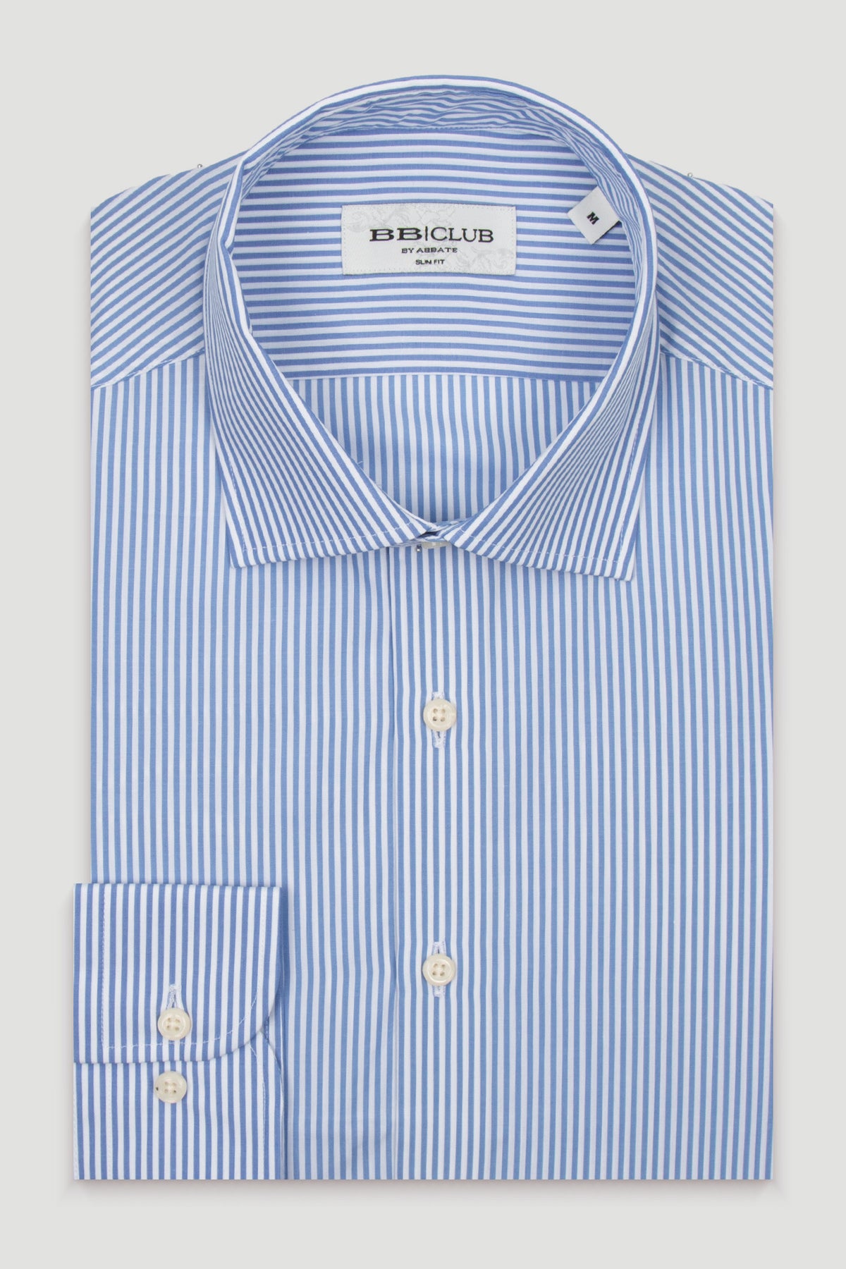 BB Club Oscar Poplin %100 Pamuk Slim Fit Açık Mavi Klasik Yaka Erkek Çizgili Gömlek