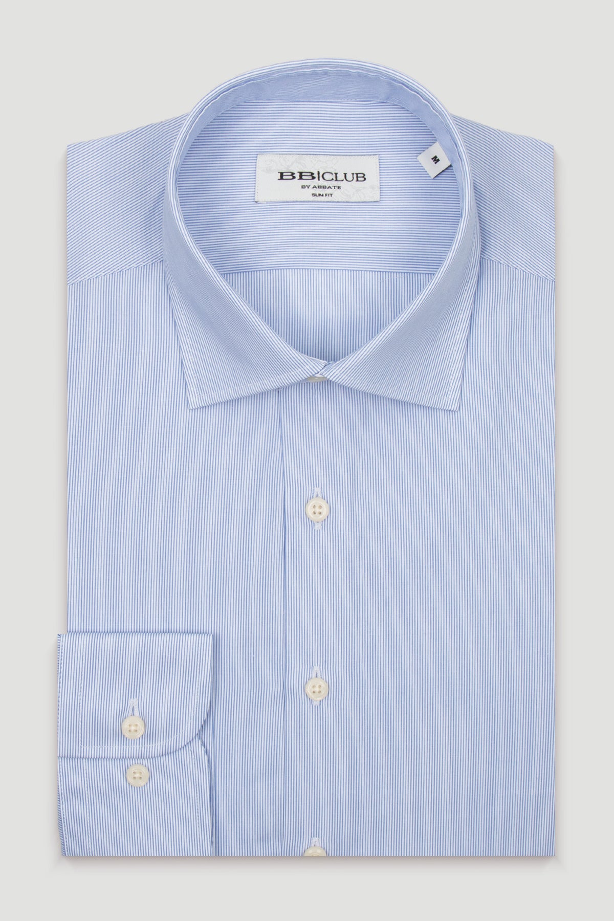 BB Club Oscar Poplin %100 Pamuk Slim Fit Açık Mavi Klasik Yaka Erkek Çizgili Gömlek