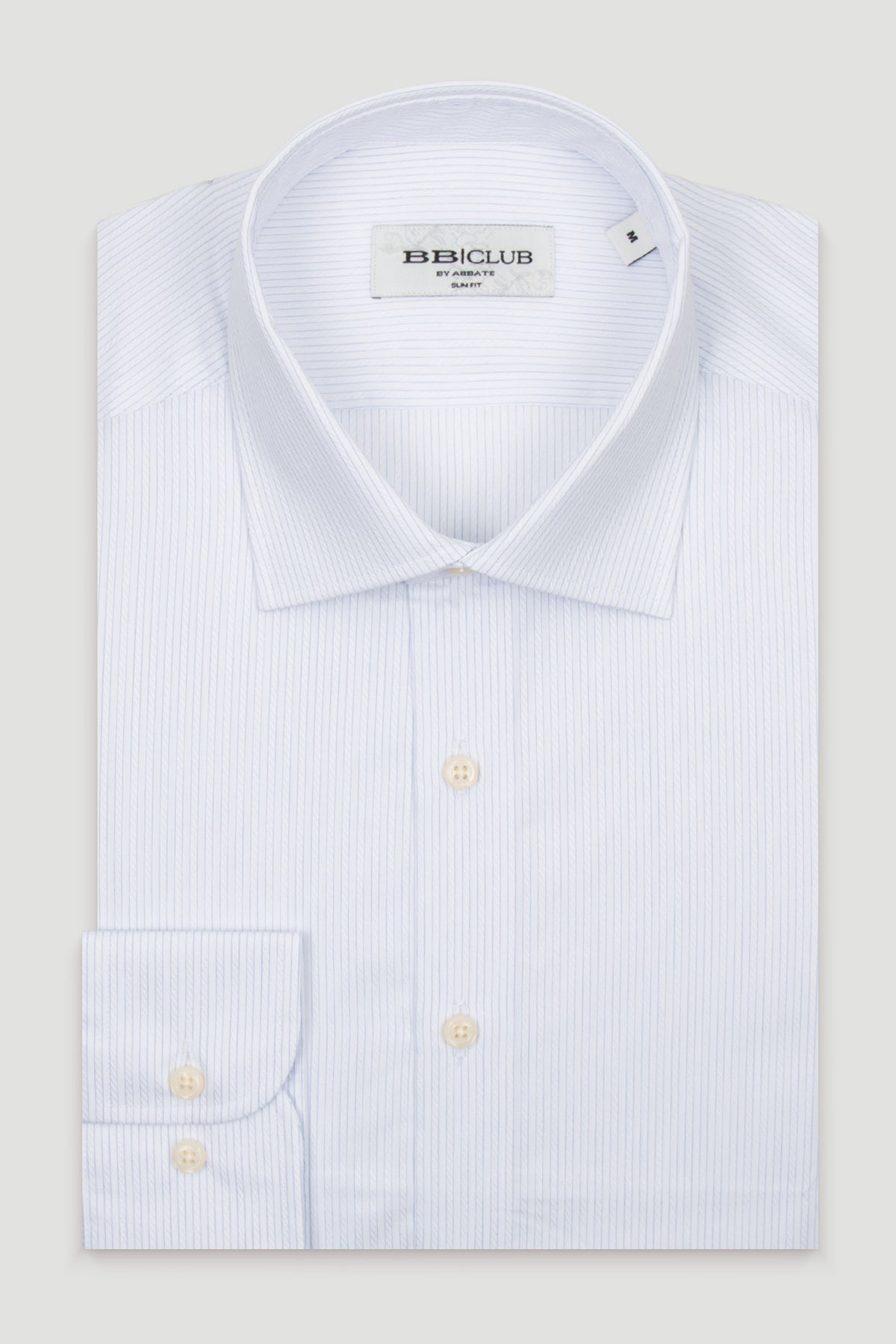 BB Club Oscar Poplin %100 Pamuk Slim Fit Beyaz Klasik Yaka Erkek Çizgili Gömlek