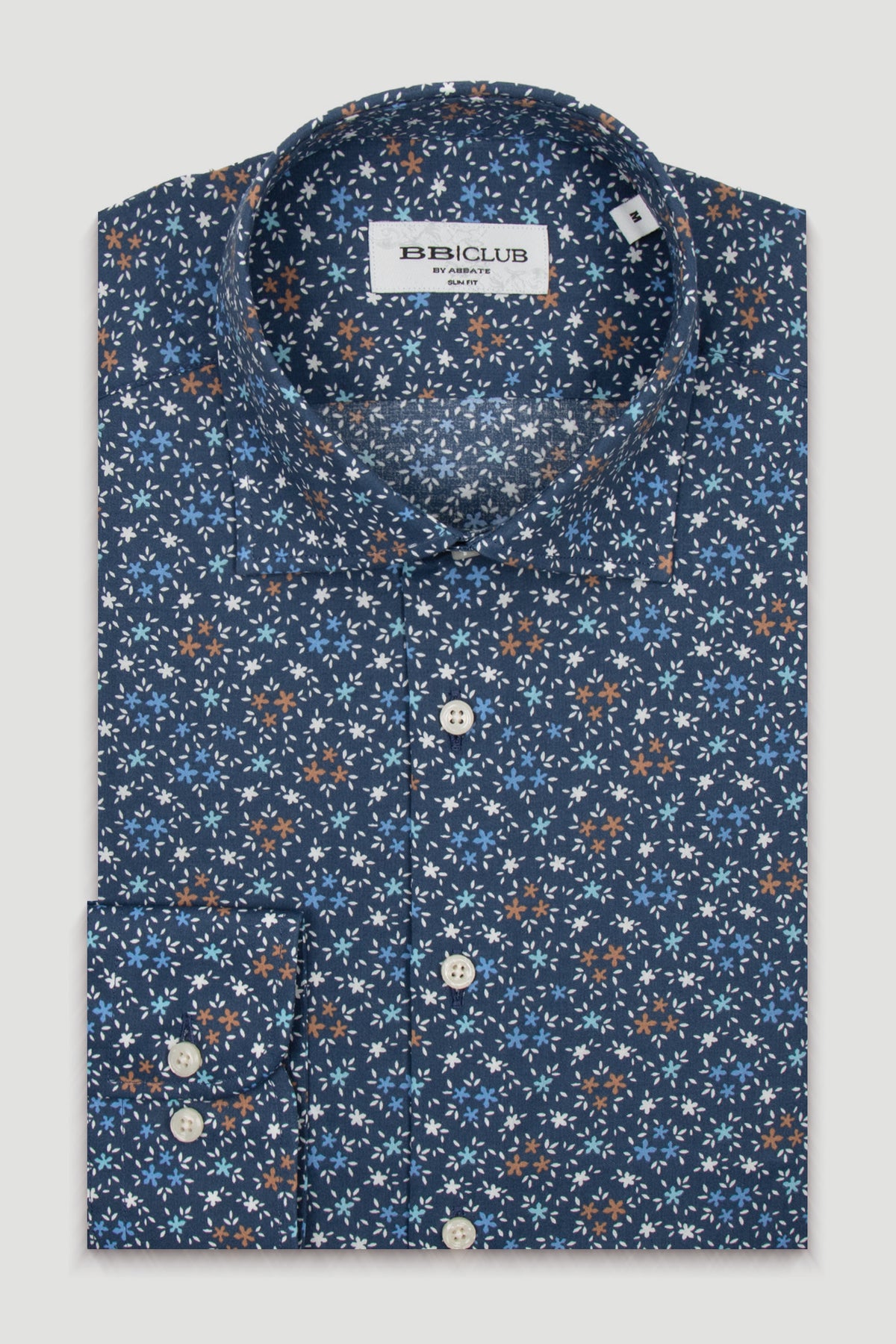 BB Club Oscar Poplin Pamuk Karışımlı Slim Fit Lacivert Klasik Yaka Erkek Baskılı Gömlek