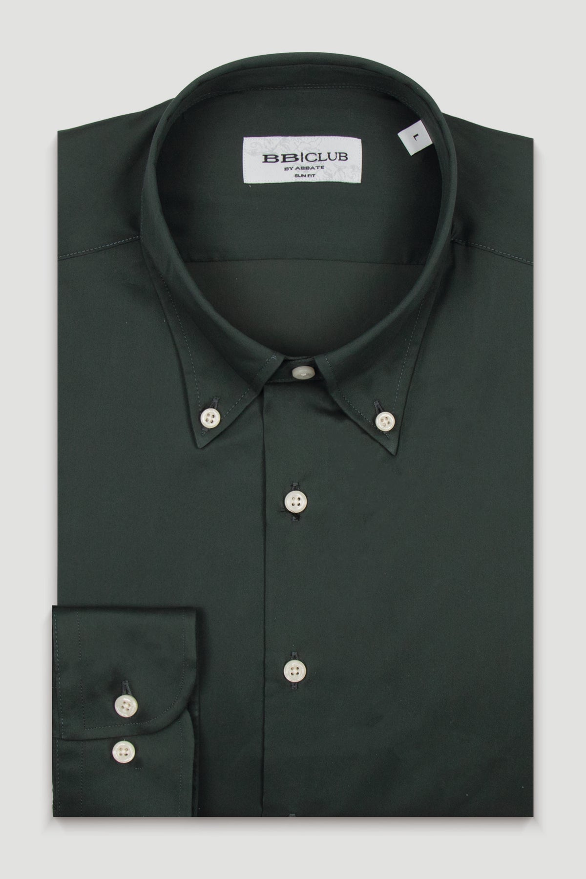 BB Club Aron Poplin Stretch Pamuk Karışımlı Slim Fit Koyu Yeşil Düğmeli Yaka Erkek Düz Gömlek