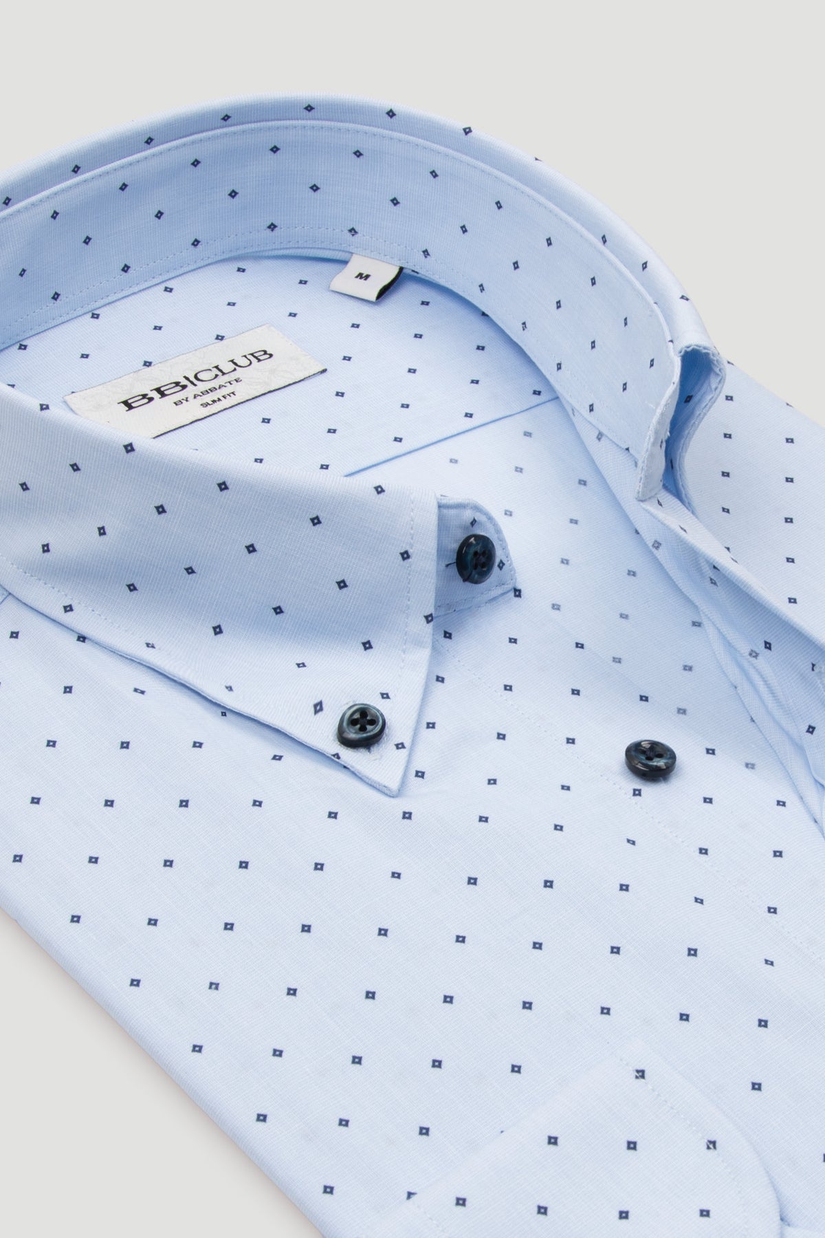 BB Club Aron Poplin %100 Pamuk Slim Fit Açık Mavi Klasik Yaka Erkek Baskılı Gömlek