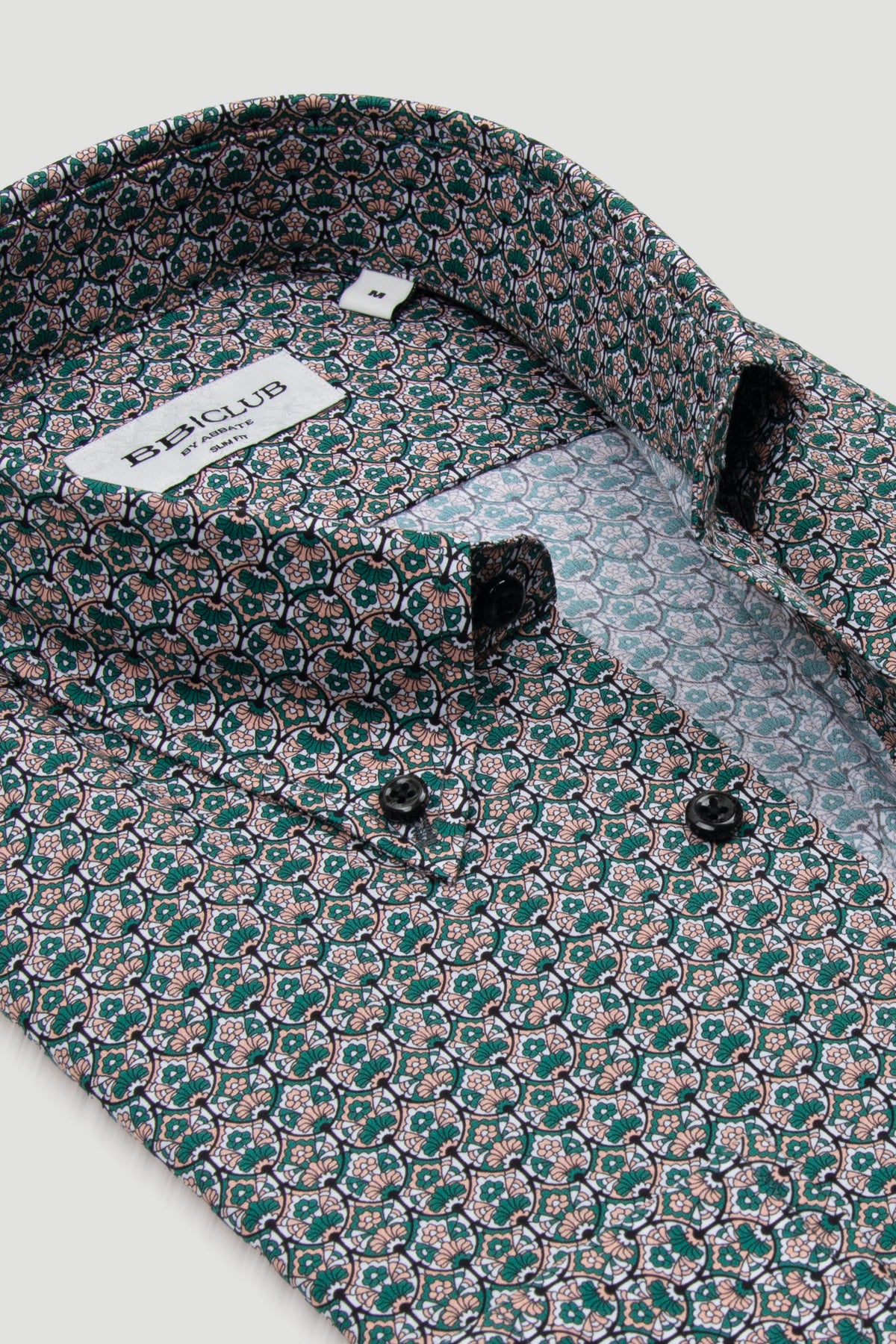 BB Club Aron Poplin %100 Pamuk Slim Fit Yeşil Düğmeli Yaka Erkek Baskılı Gömlek