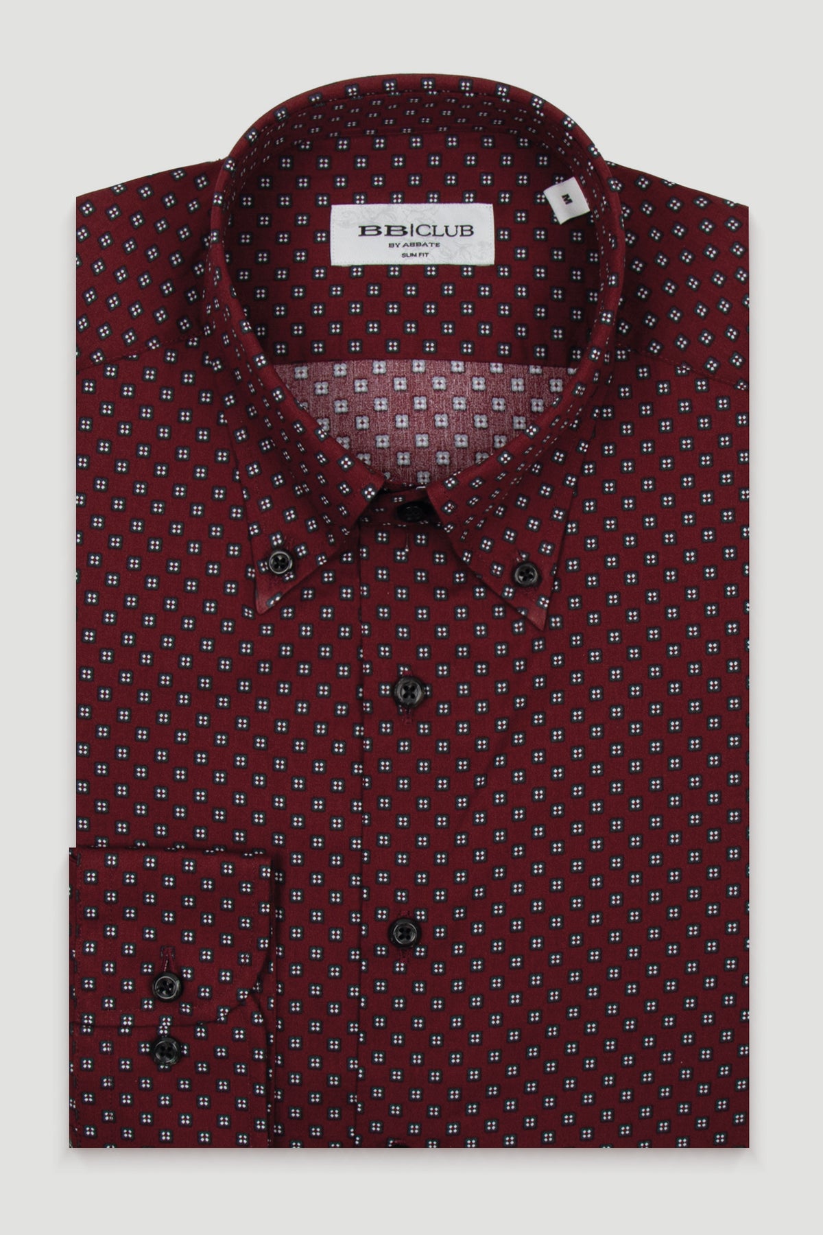BB Club Aron Poplin %100 Pamuk Slim Fit Bordo Düğmeli Yaka Erkek Baskılı Gömlek