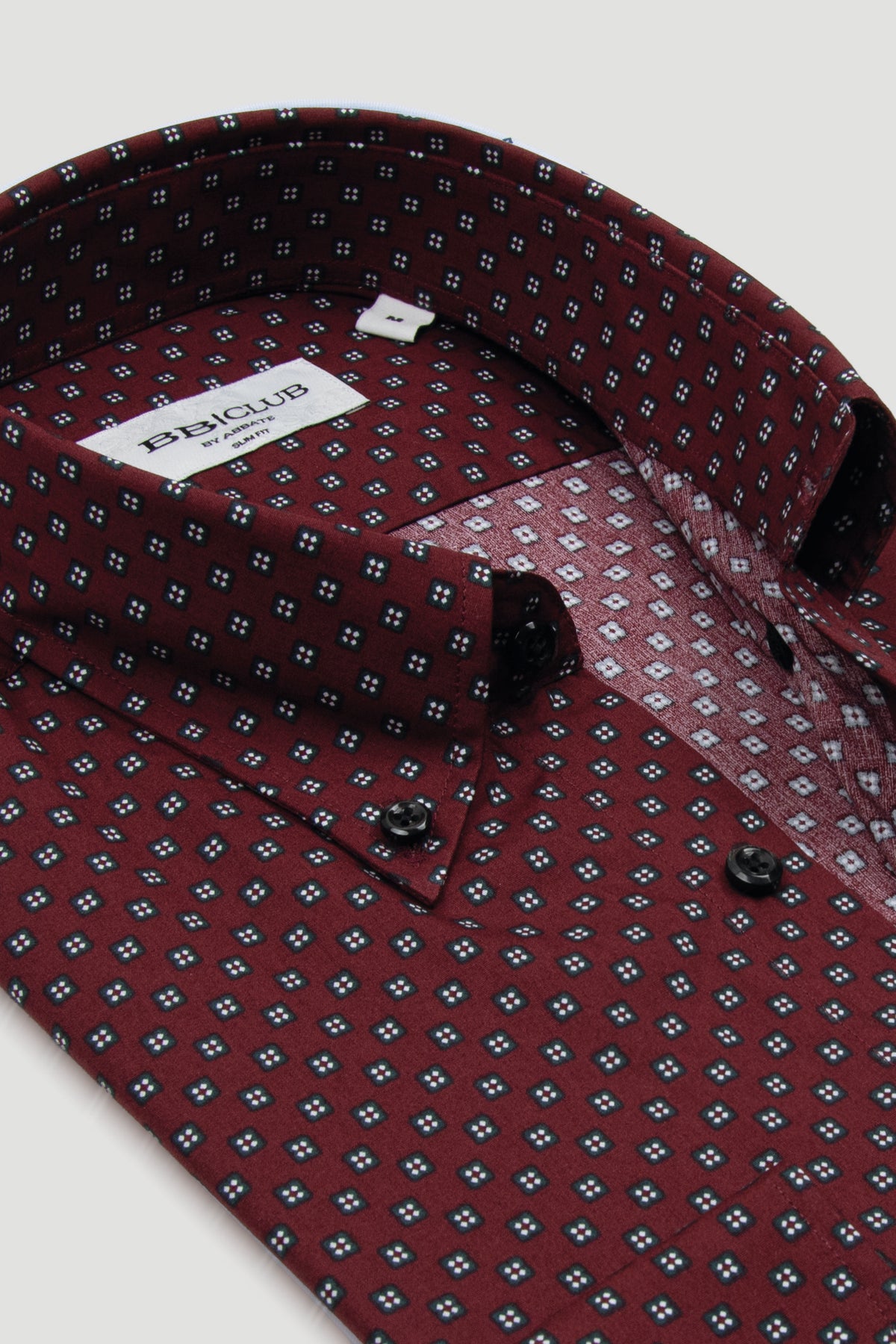 BB Club Aron Poplin %100 Pamuk Slim Fit Bordo Düğmeli Yaka Erkek Baskılı Gömlek