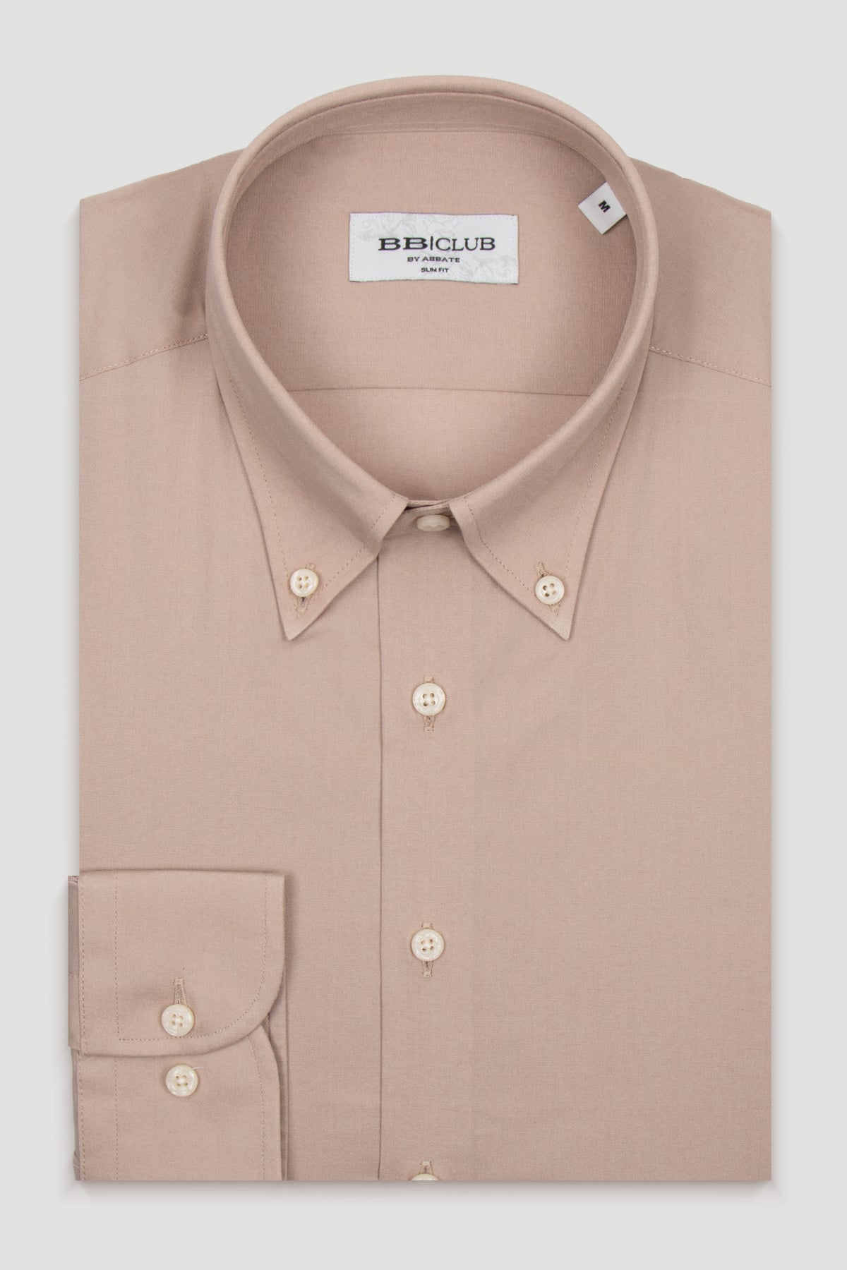 BB Club Aron Poplin Stretch Pamuk Karışımlı Slim Fit Koyu Bej Düğmeli Yaka Erkek Düz Gömlek