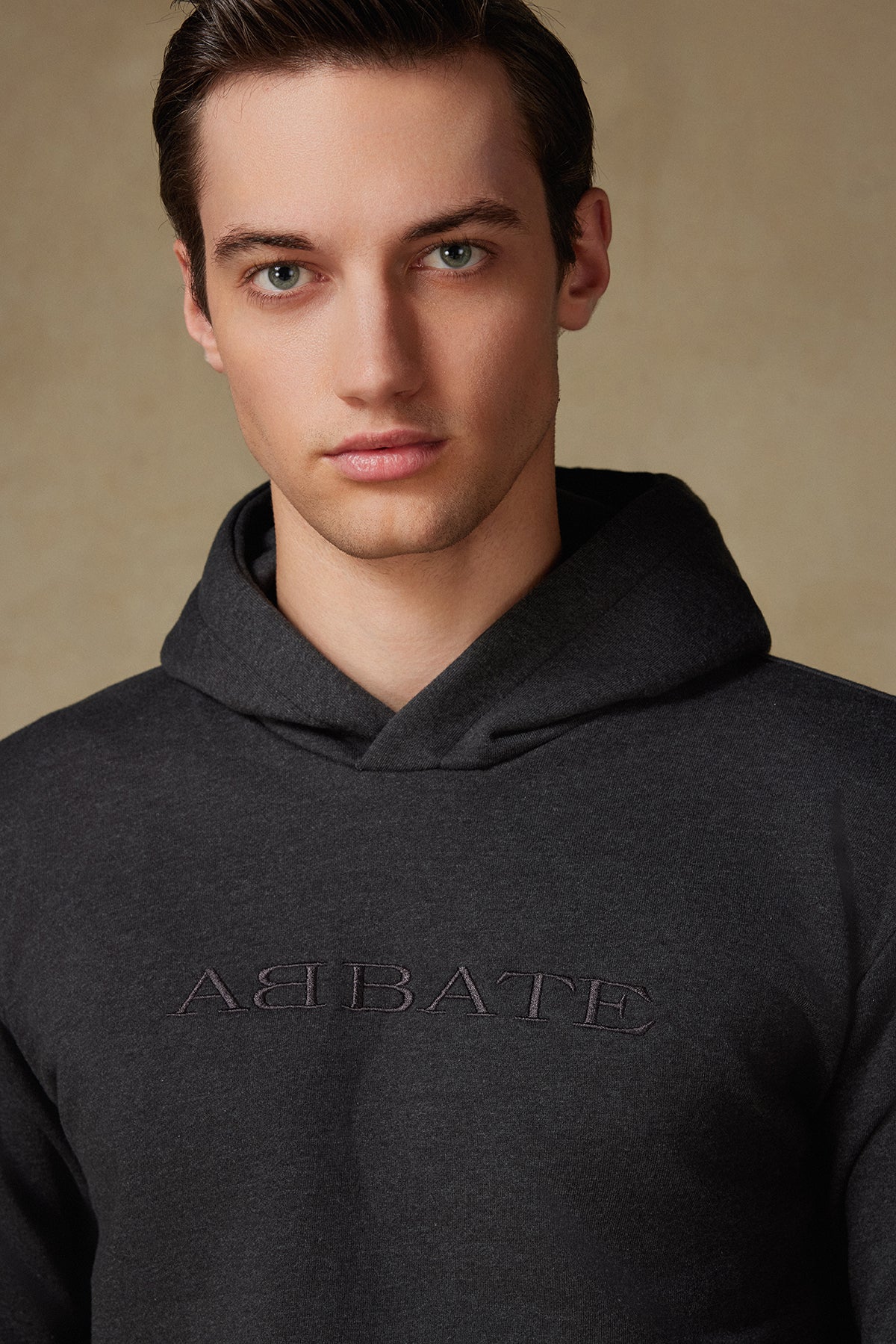 Abbate Hoodie Örme Kumaş Pamuklu Comfort Fit Antrasit Bisiklet Yaka Erkek Nakışlı Hoodie