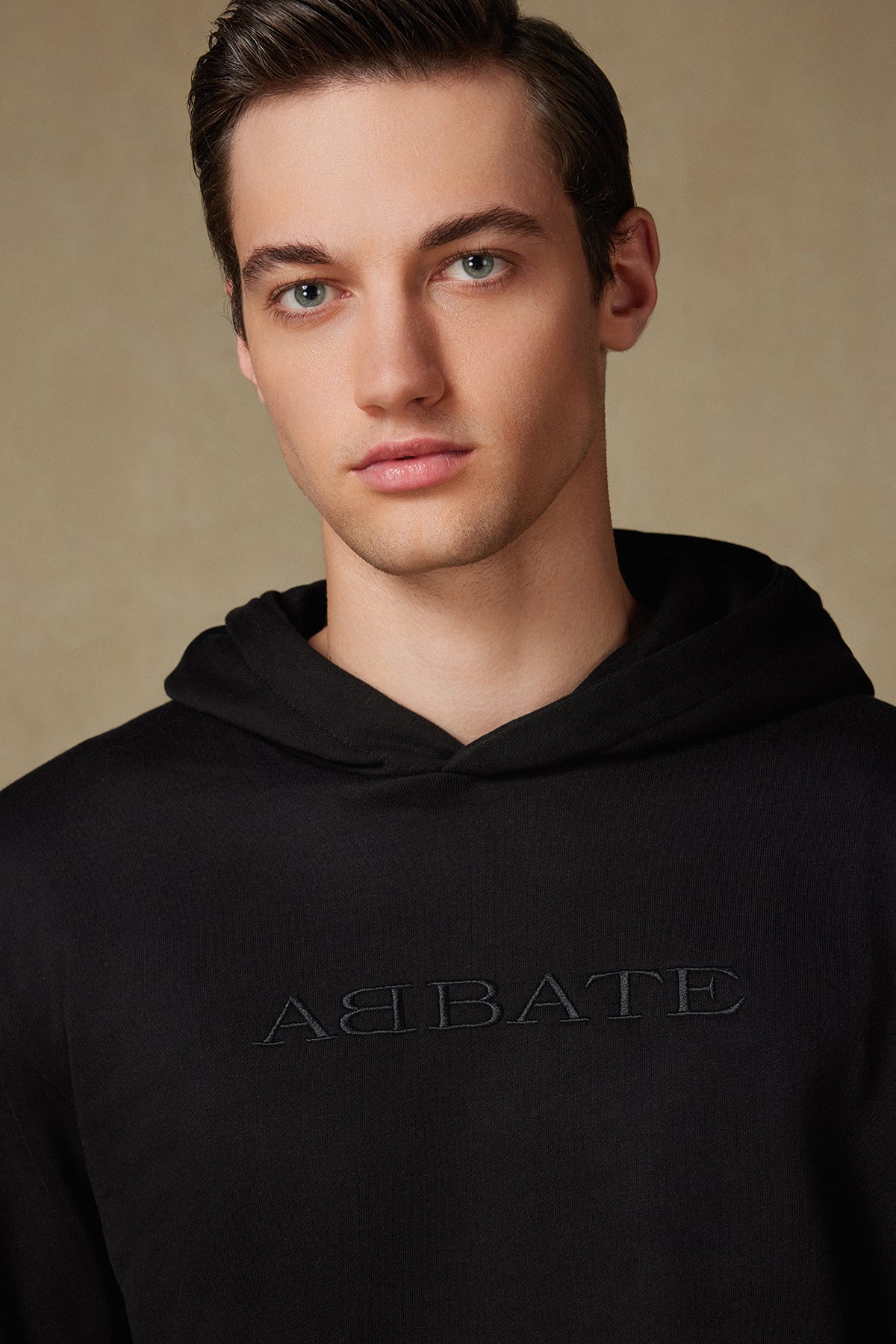 Abbate Hoodie Örme Kumaş Pamuklu Comfort Fit Siyah Bisiklet Yaka Erkek Nakışlı Hoodie