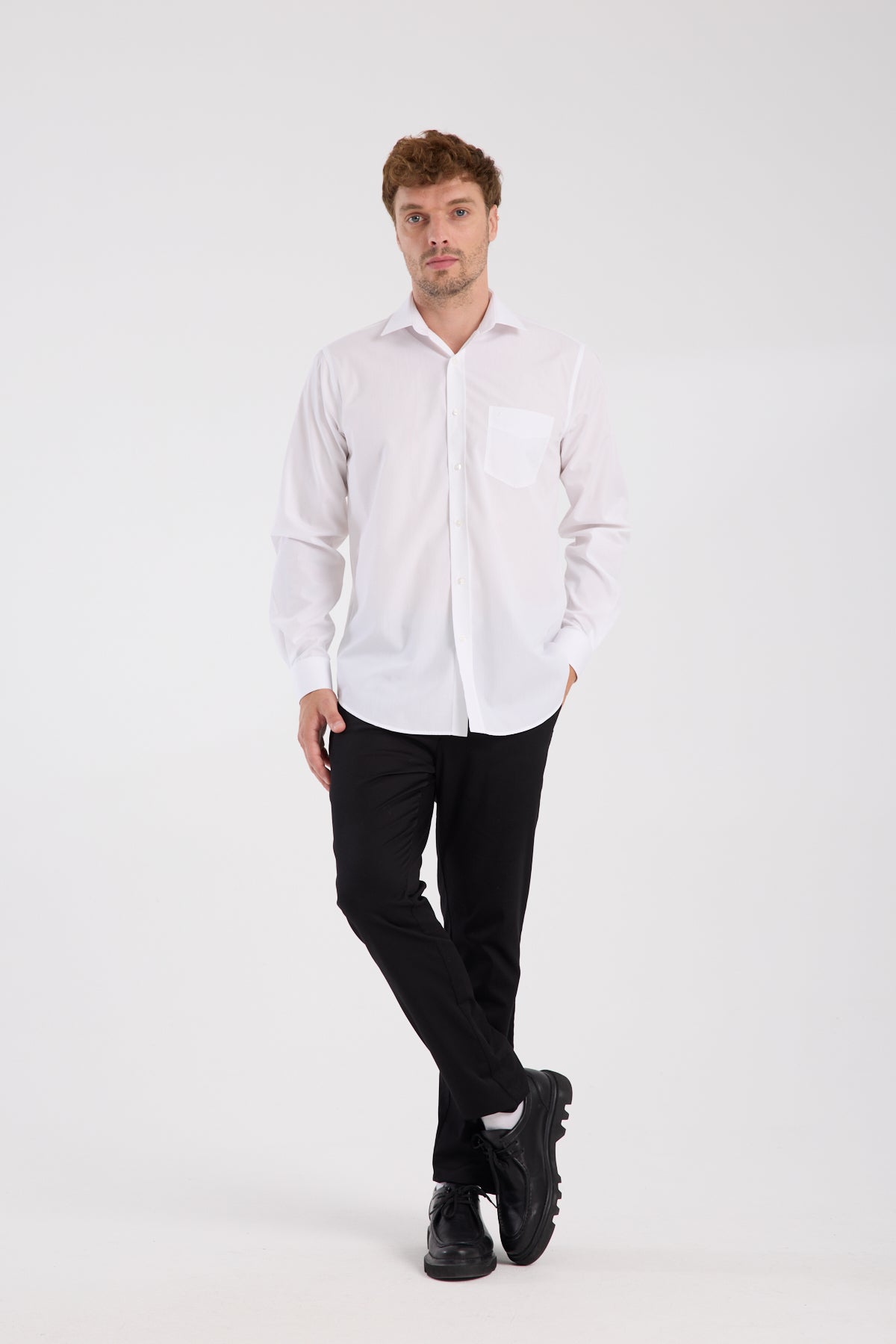 AClub AC10065 Poplin Pamuk Karışımlı Regular Fit Beyaz Klasik Yaka Erkek Düz Gömlek