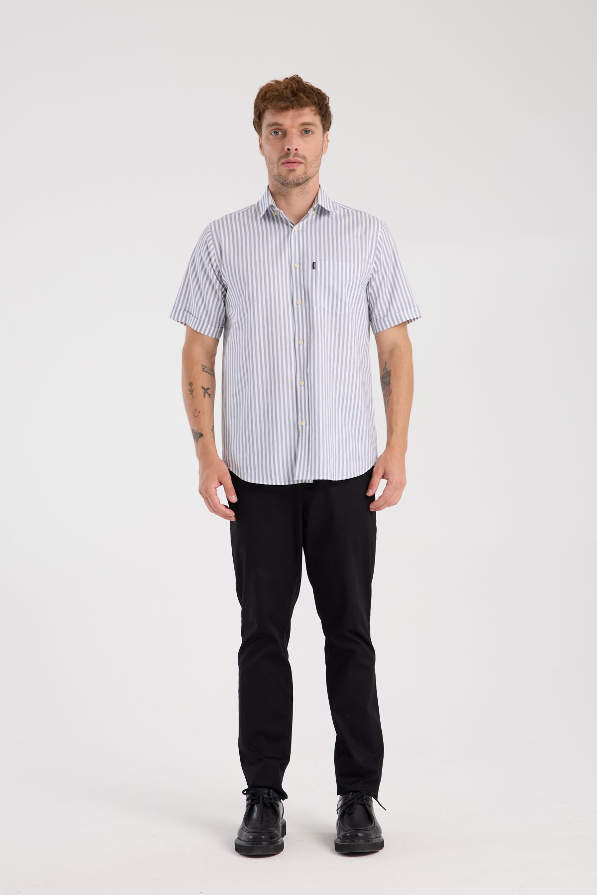 AClub AC10066 Oxford Pamuklu Regular Fit Lacivert Düğmeli Yaka Erkek Çizgili Gömlek