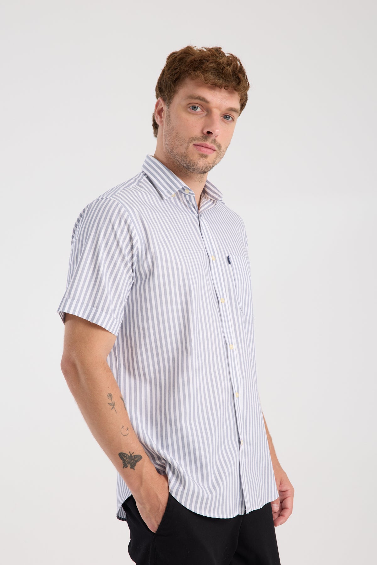 AClub AC10066 Oxford Pamuklu Regular Fit Lacivert Düğmeli Yaka Erkek Çizgili Gömlek