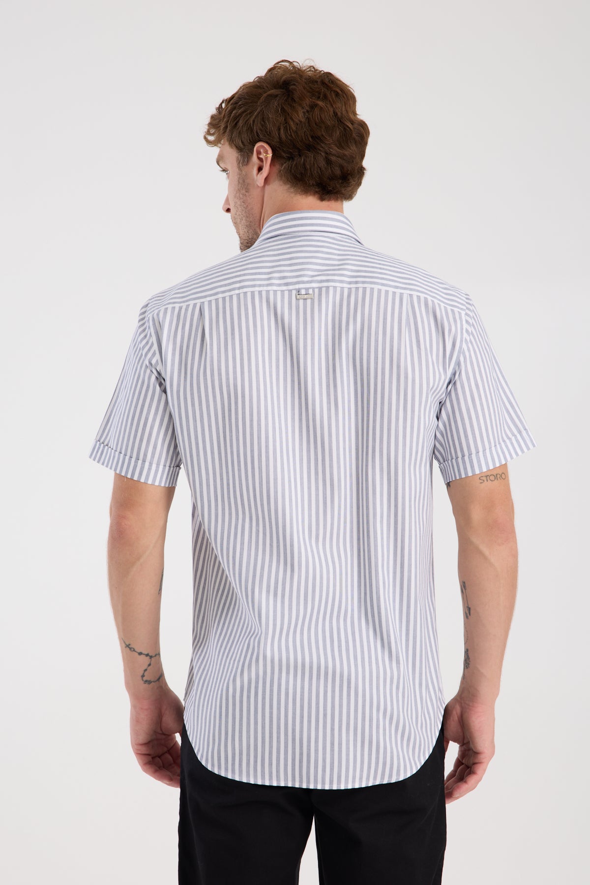 AClub AC10066 Oxford Pamuklu Regular Fit Lacivert Düğmeli Yaka Erkek Çizgili Gömlek