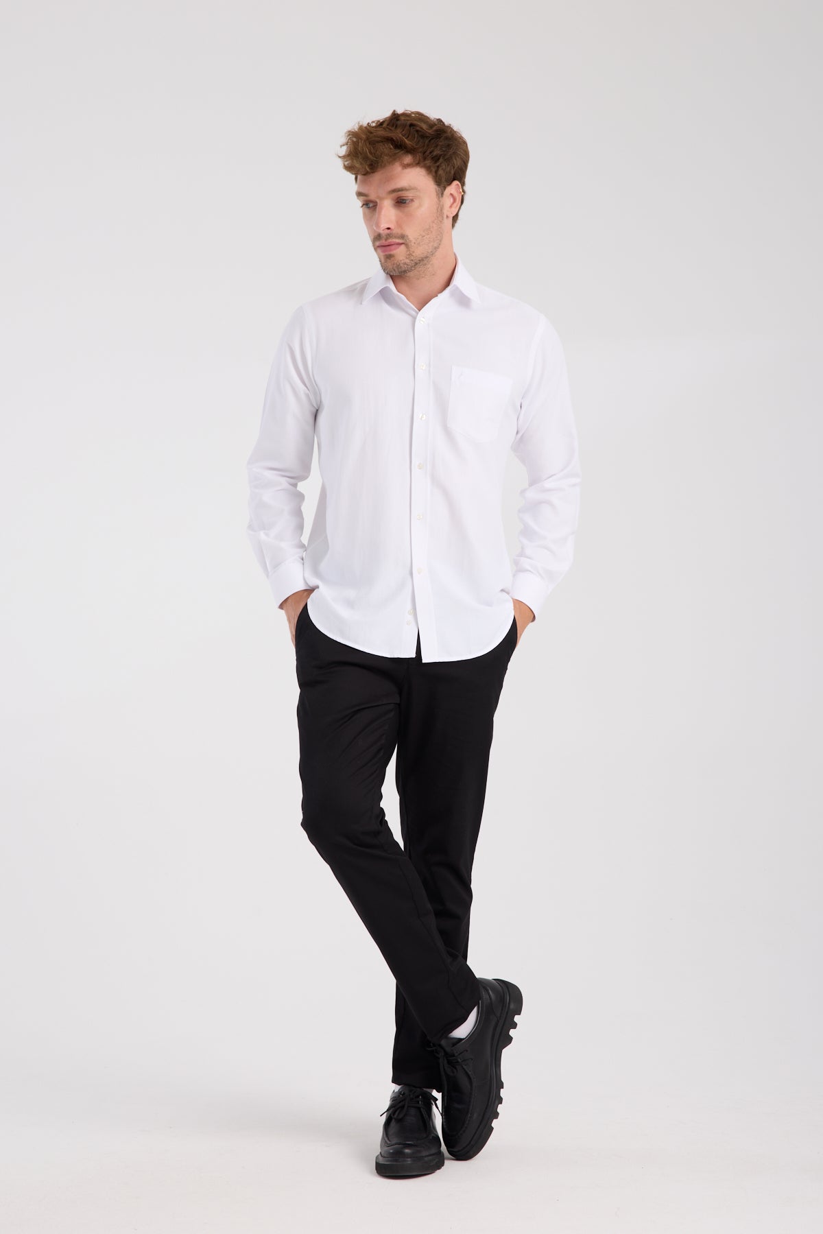 AClub AC10067 Armür Pamuk Karışımlı Regular Fit Beyaz Klasik Yaka Erkek Düz Gömlek