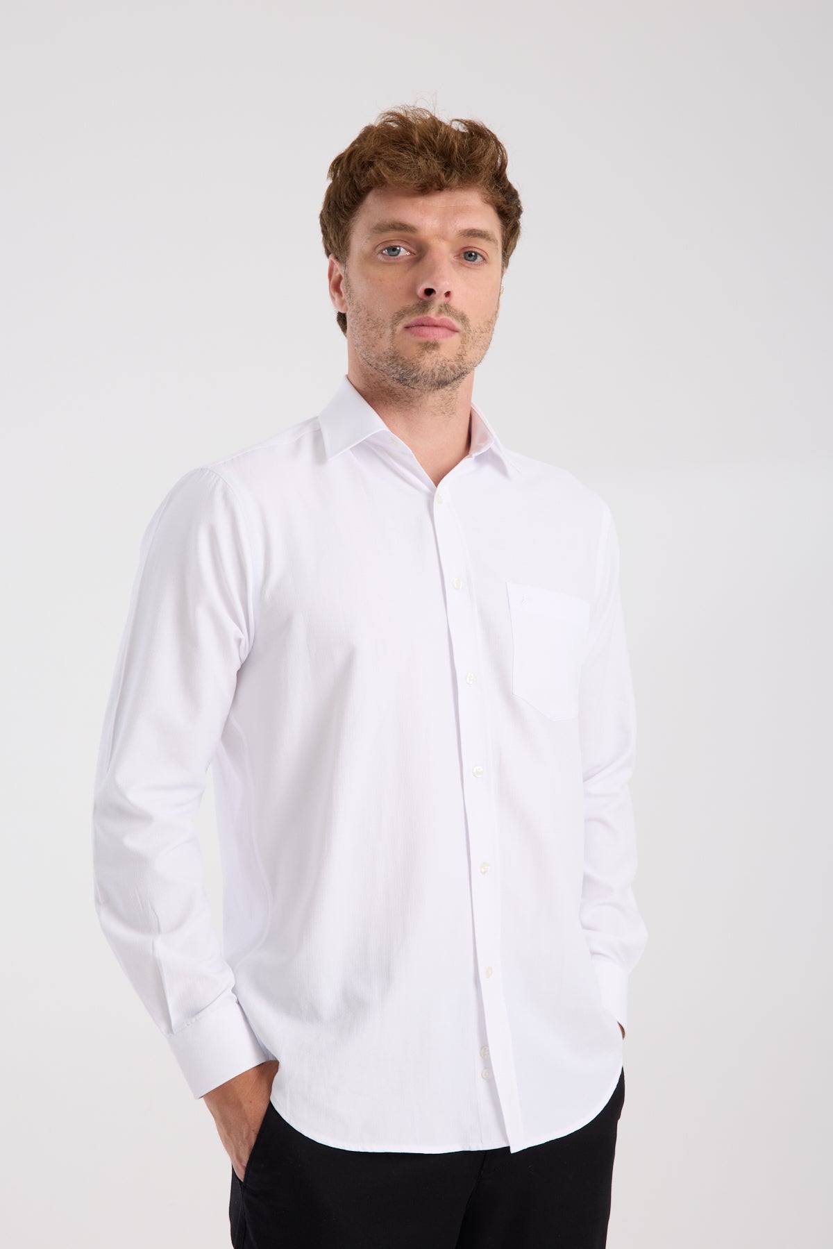 AClub AC10067 Armür Pamuk Karışımlı Regular Fit Beyaz Klasik Yaka Erkek Düz Gömlek