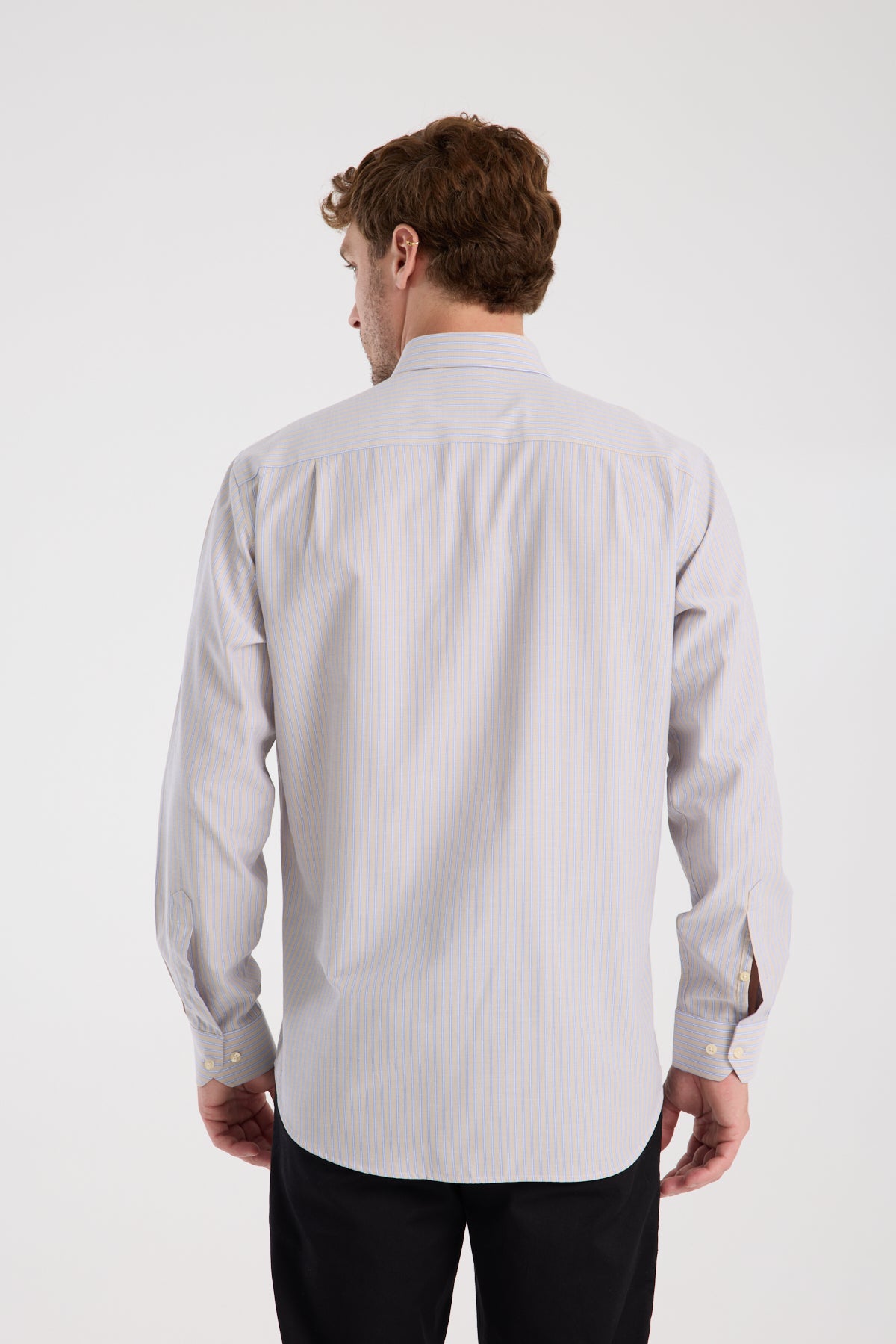 AClub AC10068 Oxford Pamuk Karışımlı Regular Fit Bej Düğmeli Yaka Erkek Çizgili Gömlek