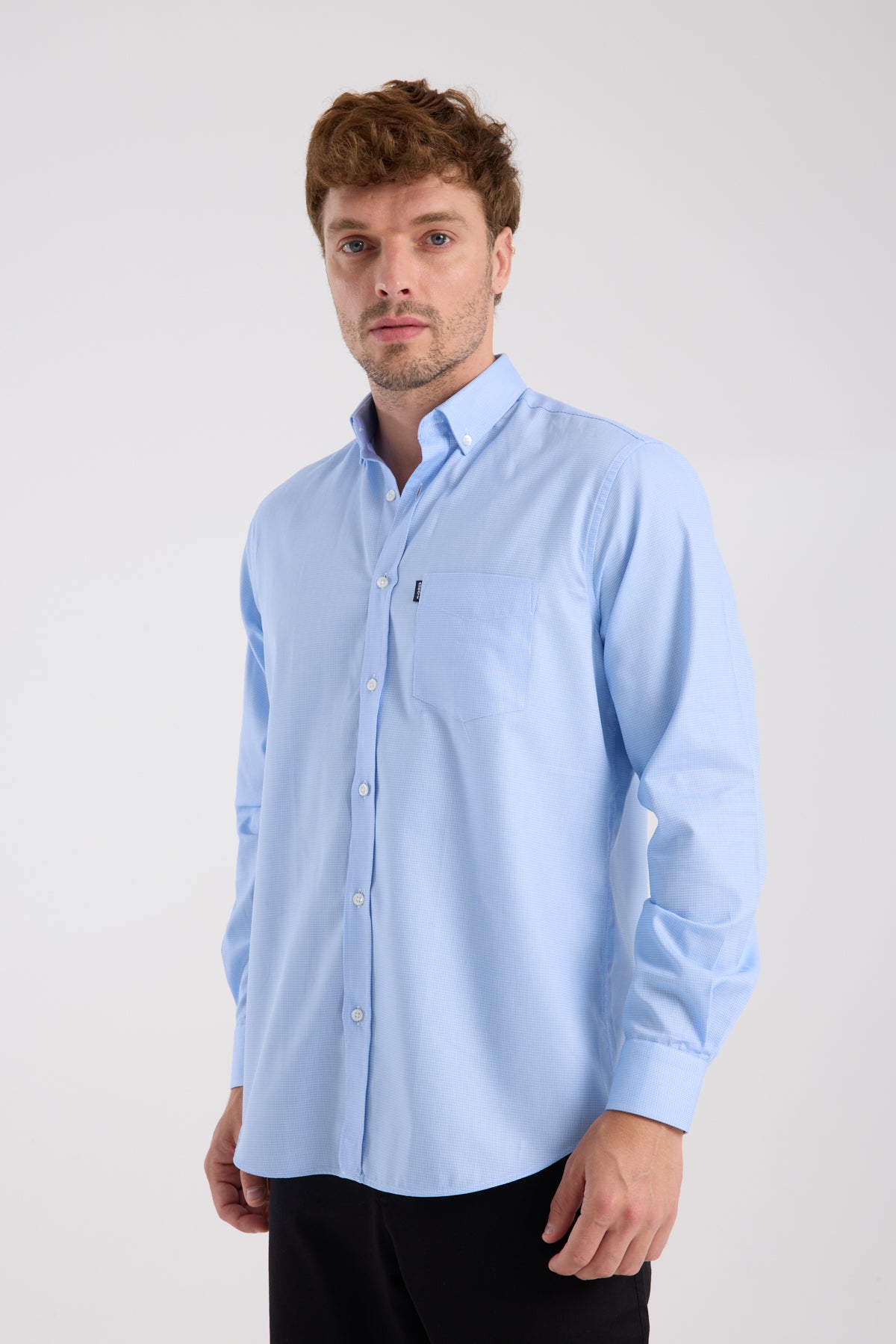 AClub AC10069 Oxford Pamuklu Regular Fit Açık Mavi Düğmeli Yaka Erkek Desenli Gömlek