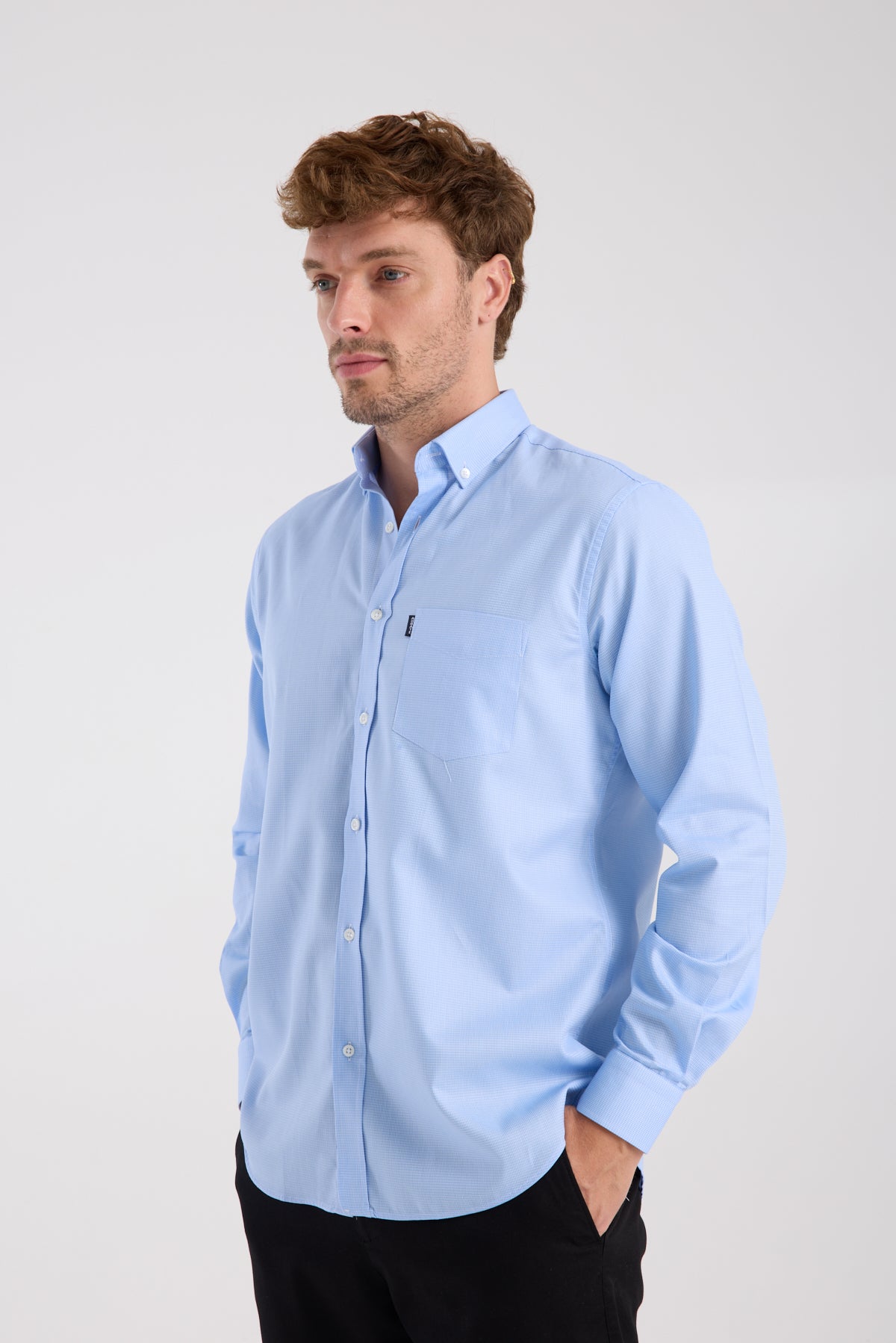 AClub AC10069 Oxford Pamuklu Regular Fit Açık Mavi Düğmeli Yaka Erkek Desenli Gömlek