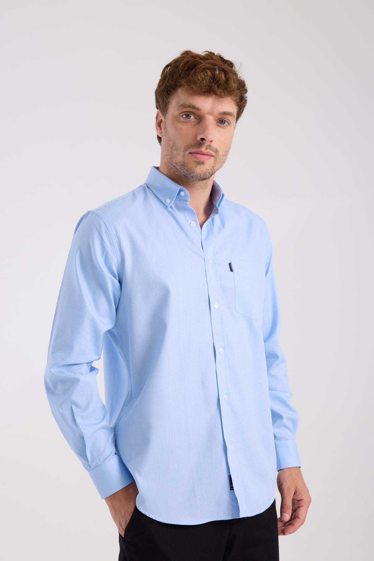 AClub AC10069 Oxford Pamuklu Regular Fit Açık Mavi Düğmeli Yaka Erkek Desenli Gömlek