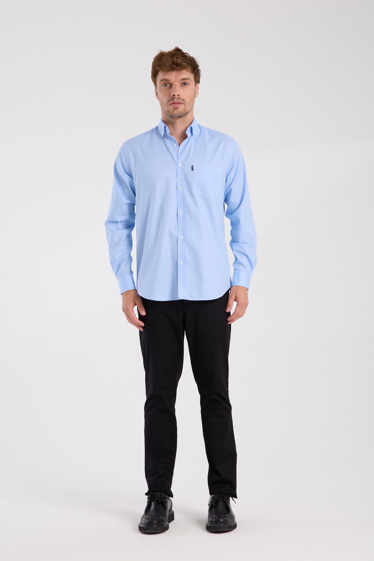 AClub AC10069 Oxford Pamuklu Regular Fit Açık Mavi Düğmeli Yaka Erkek Desenli Gömlek