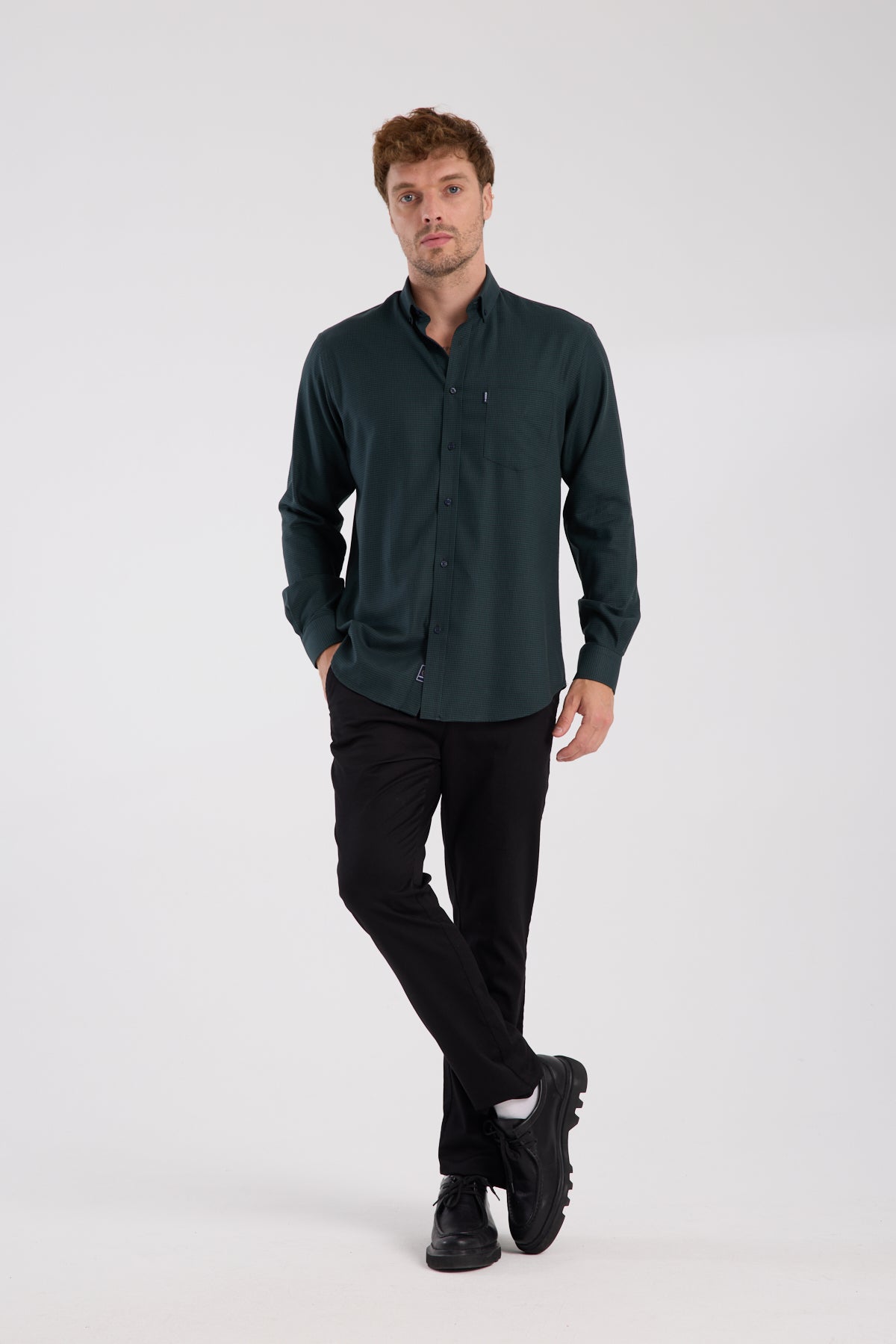 AClub AC10070 Twill Pamuklu Regular Fit Haki Düğmeli Yaka Erkek Desenli Gömlek