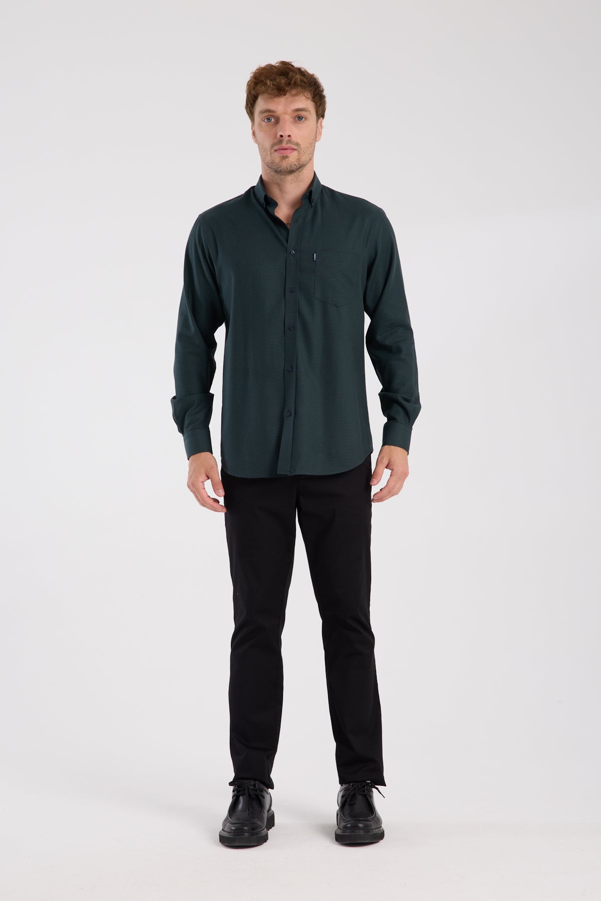 AClub AC10070 Twill Pamuklu Regular Fit Haki Düğmeli Yaka Erkek Desenli Gömlek