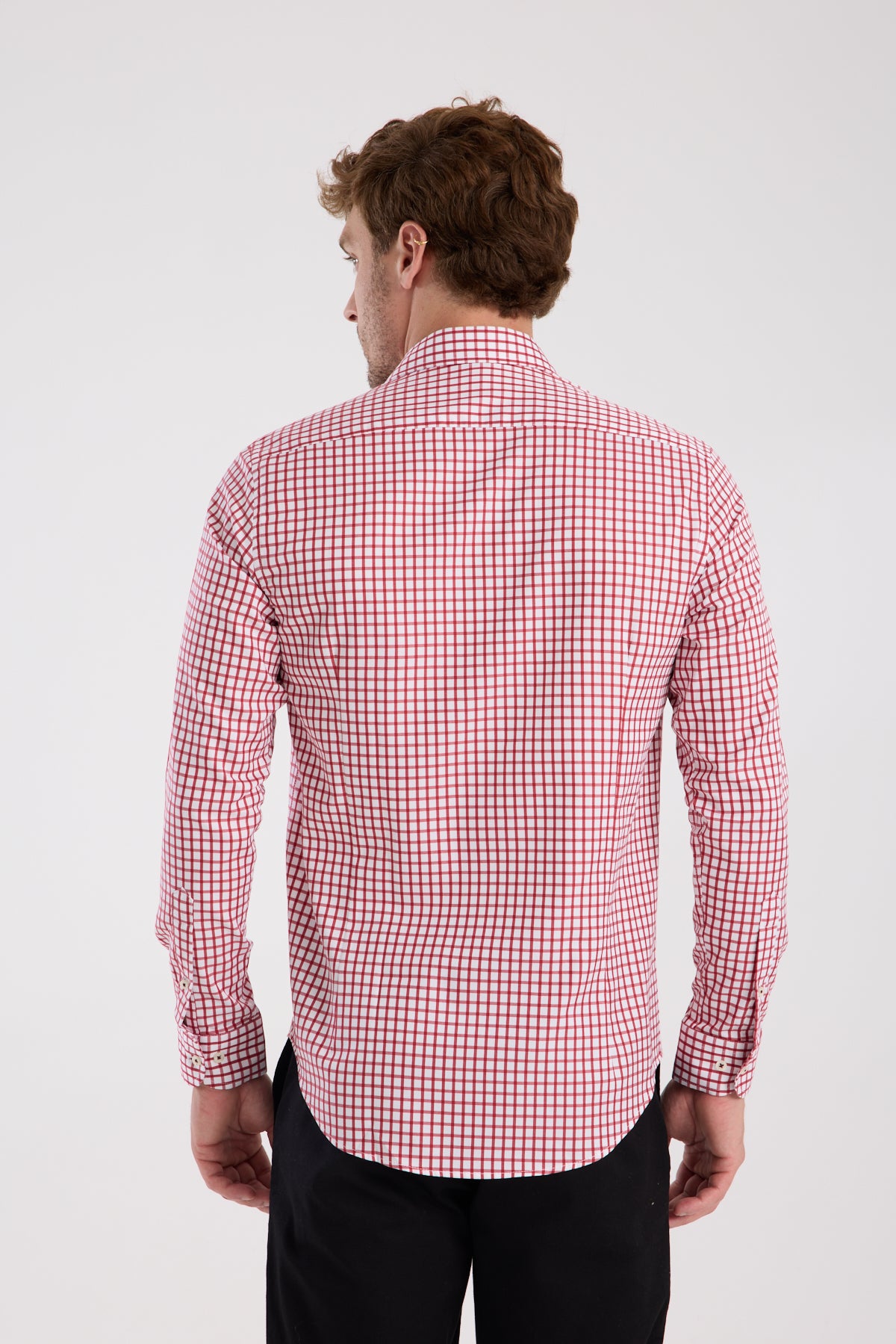 AClub AC10072 Twill Pamuklu Slim Fit Kırmızı Klasik Yaka Erkek Kareli Gömlek