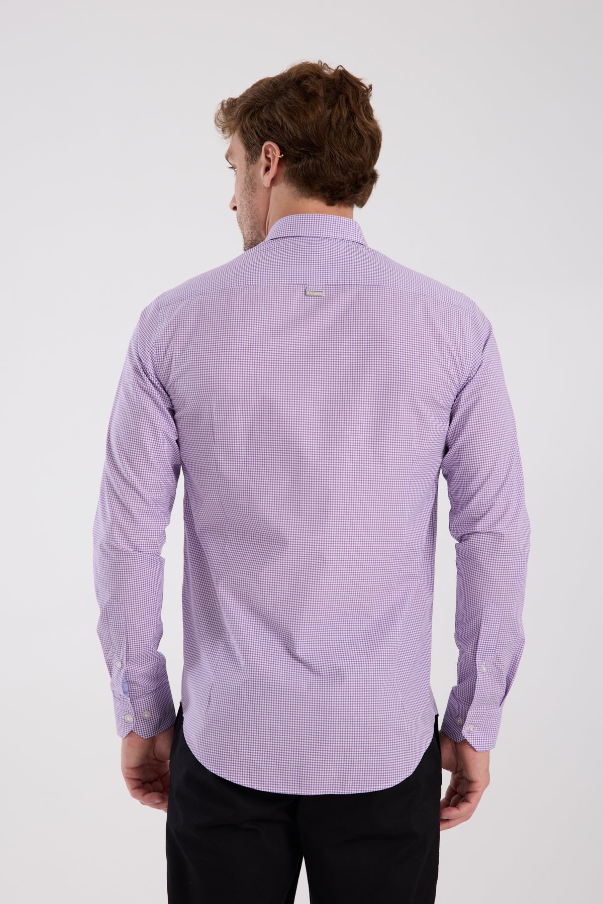 AClub AC10073 Poplin Pamuklu Slim Fit Mor Düğmeli Yaka Erkek Kareli Gömlek