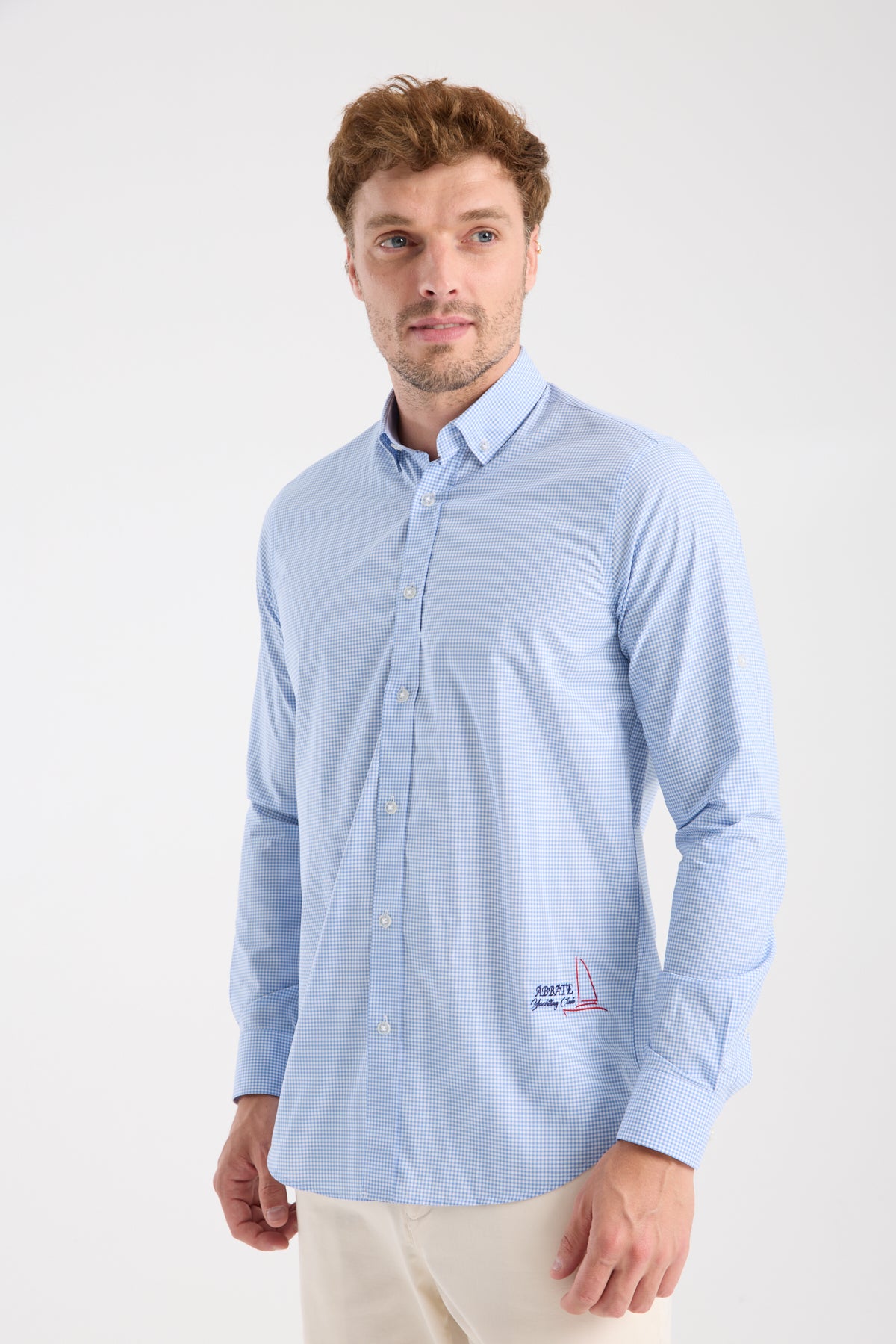 AClub AC10073 Poplin Pamuklu Slim Fit Açık Mavi Düğmeli Yaka Erkek Kareli Gömlek