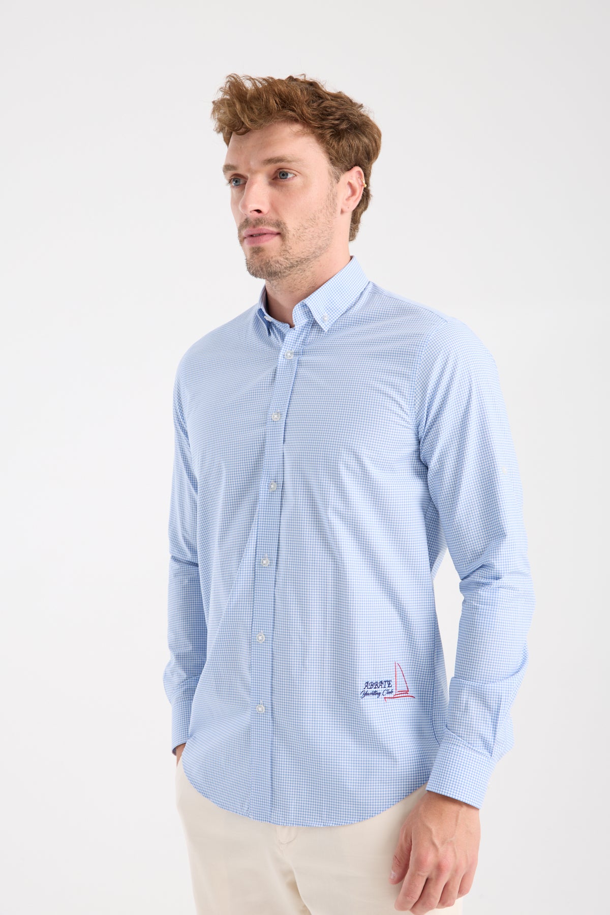 AClub AC10073 Poplin Pamuklu Slim Fit Açık Mavi Düğmeli Yaka Erkek Kareli Gömlek