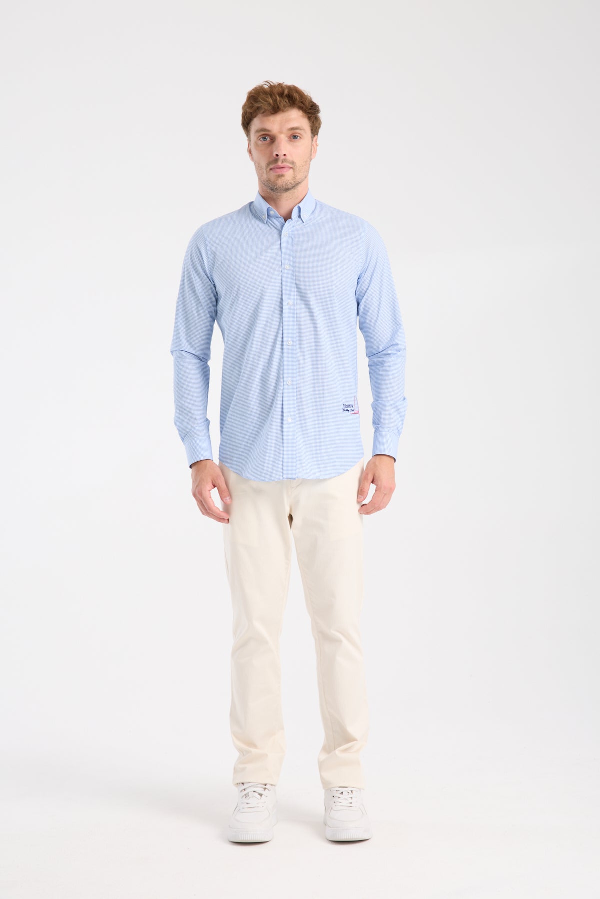 AClub AC10073 Poplin Pamuklu Slim Fit Açık Mavi Düğmeli Yaka Erkek Kareli Gömlek