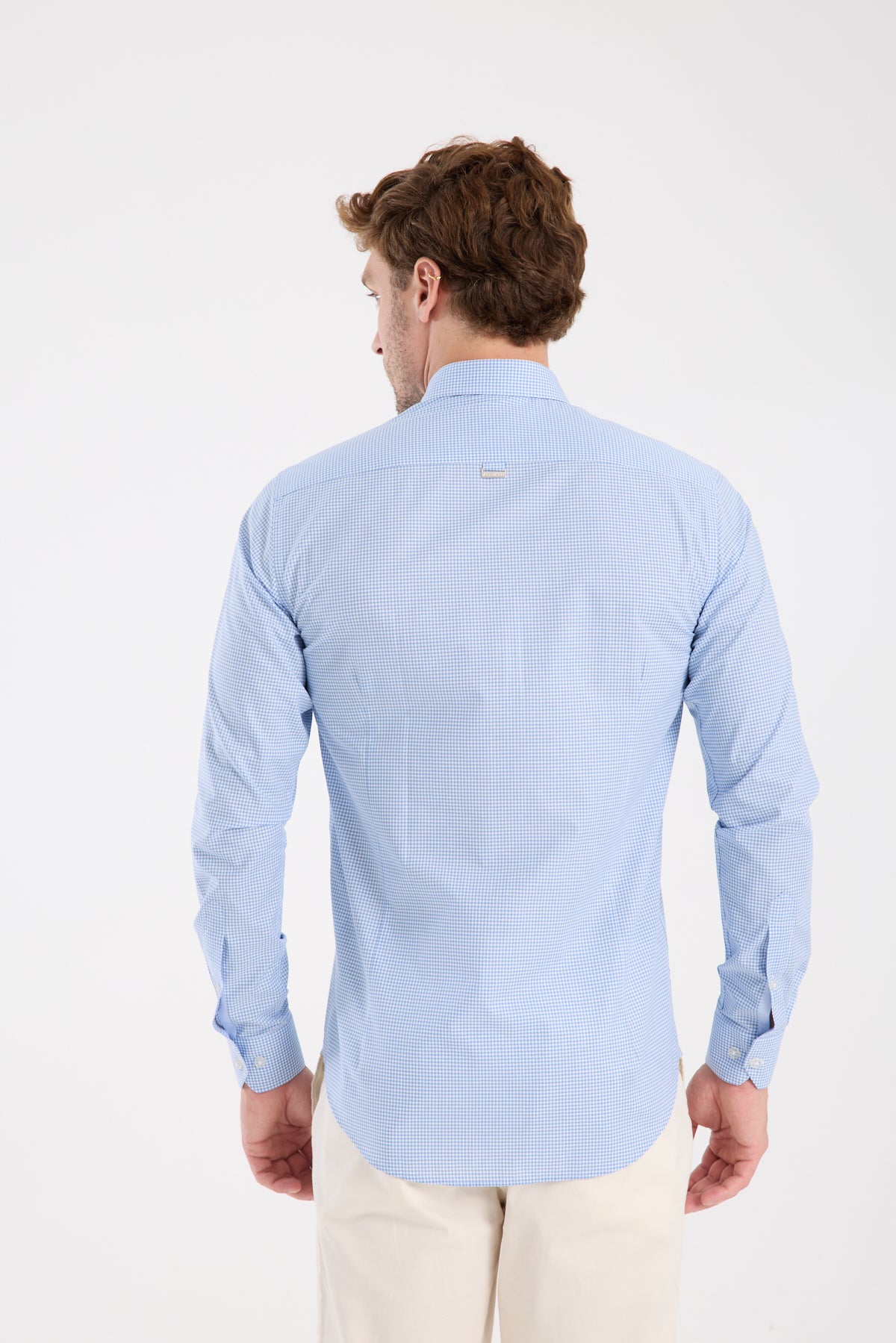 AClub AC10073 Poplin Pamuklu Slim Fit Açık Mavi Düğmeli Yaka Erkek Kareli Gömlek