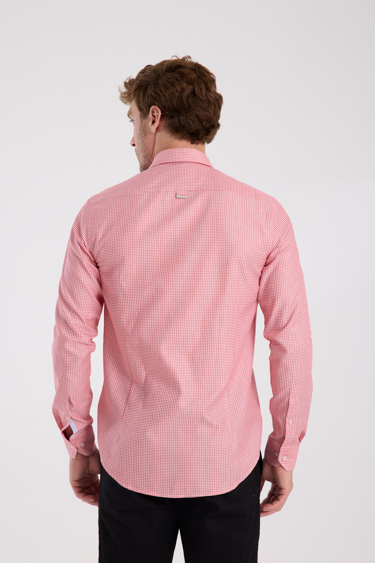 AClub AC10073 Poplin Pamuklu Slim Fit Kırmızı Düğmeli Yaka Erkek Kareli Gömlek